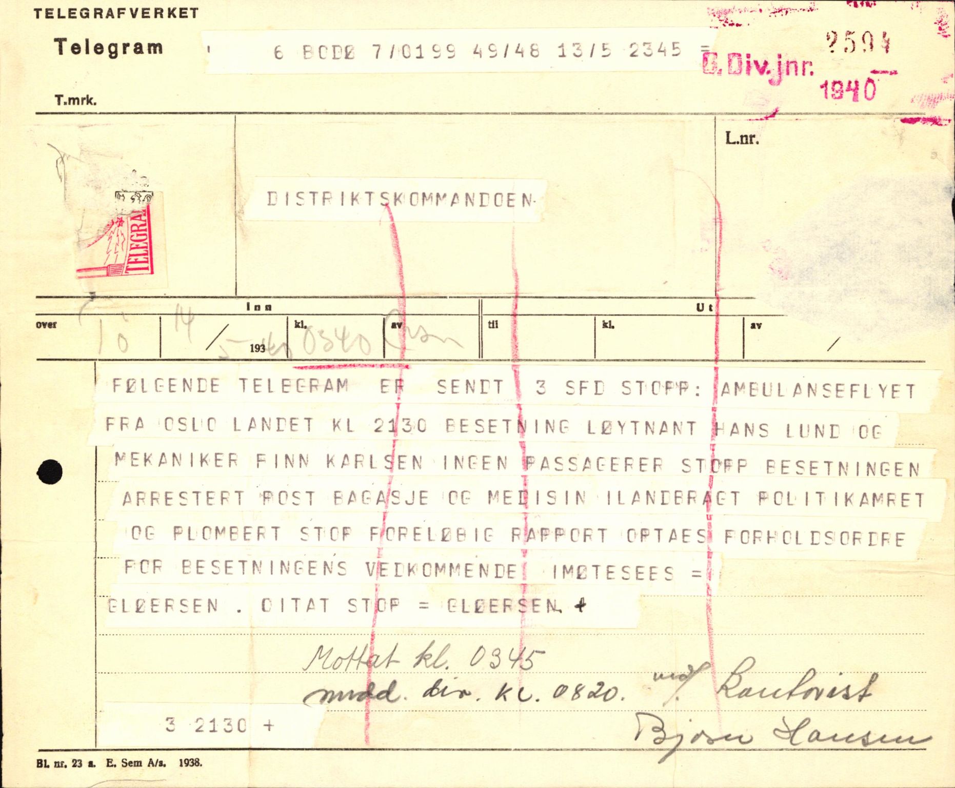 Forsvaret, Forsvarets krigshistoriske avdeling, AV/RA-RAFA-2017/Y/Yb/L0123: II-C-11-600  -  6. Divisjon med avdelinger, 1940, s. 592