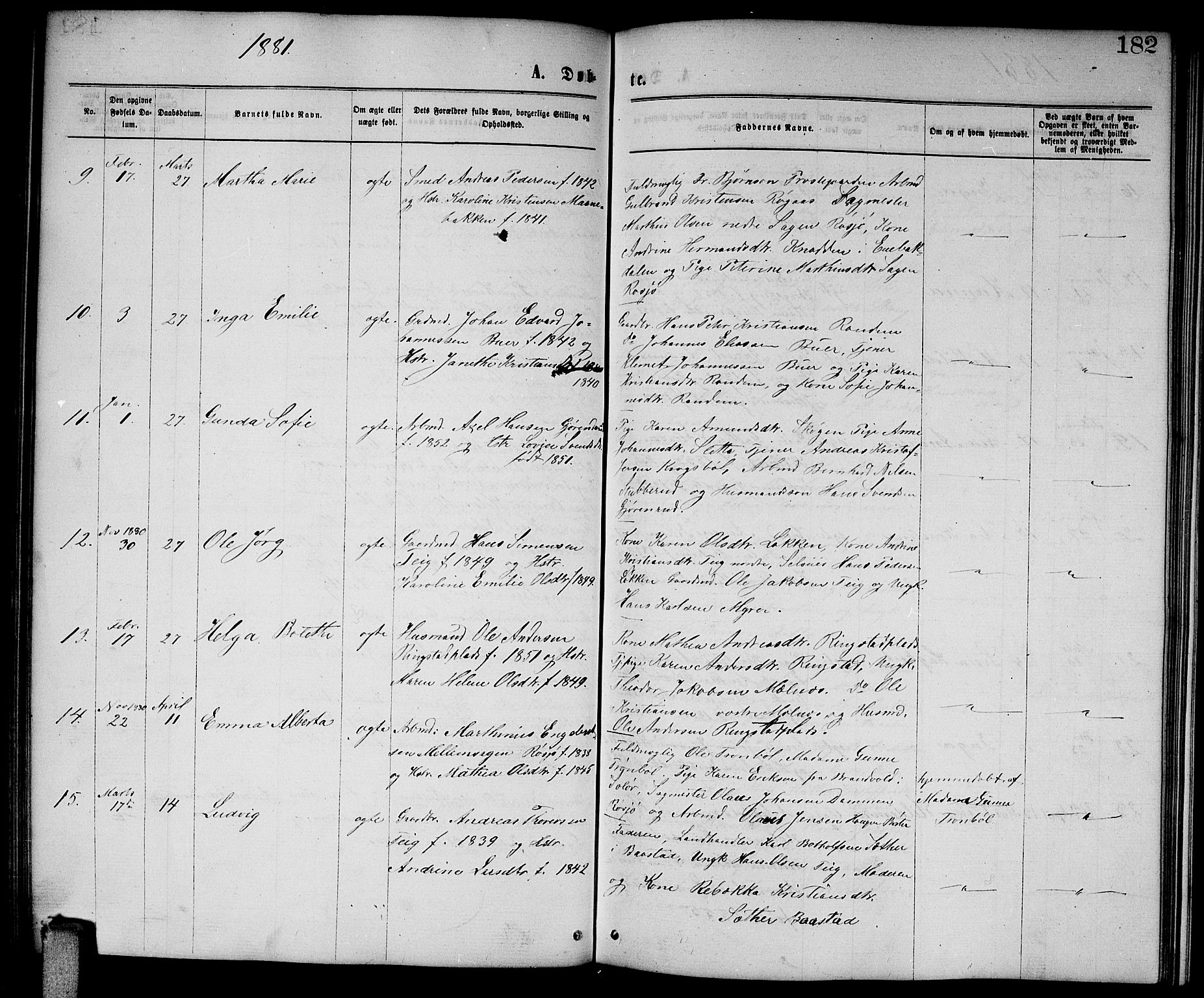 Enebakk prestekontor Kirkebøker, AV/SAO-A-10171c/G/Ga/L0005: Klokkerbok nr. I 5, 1867-1888, s. 182