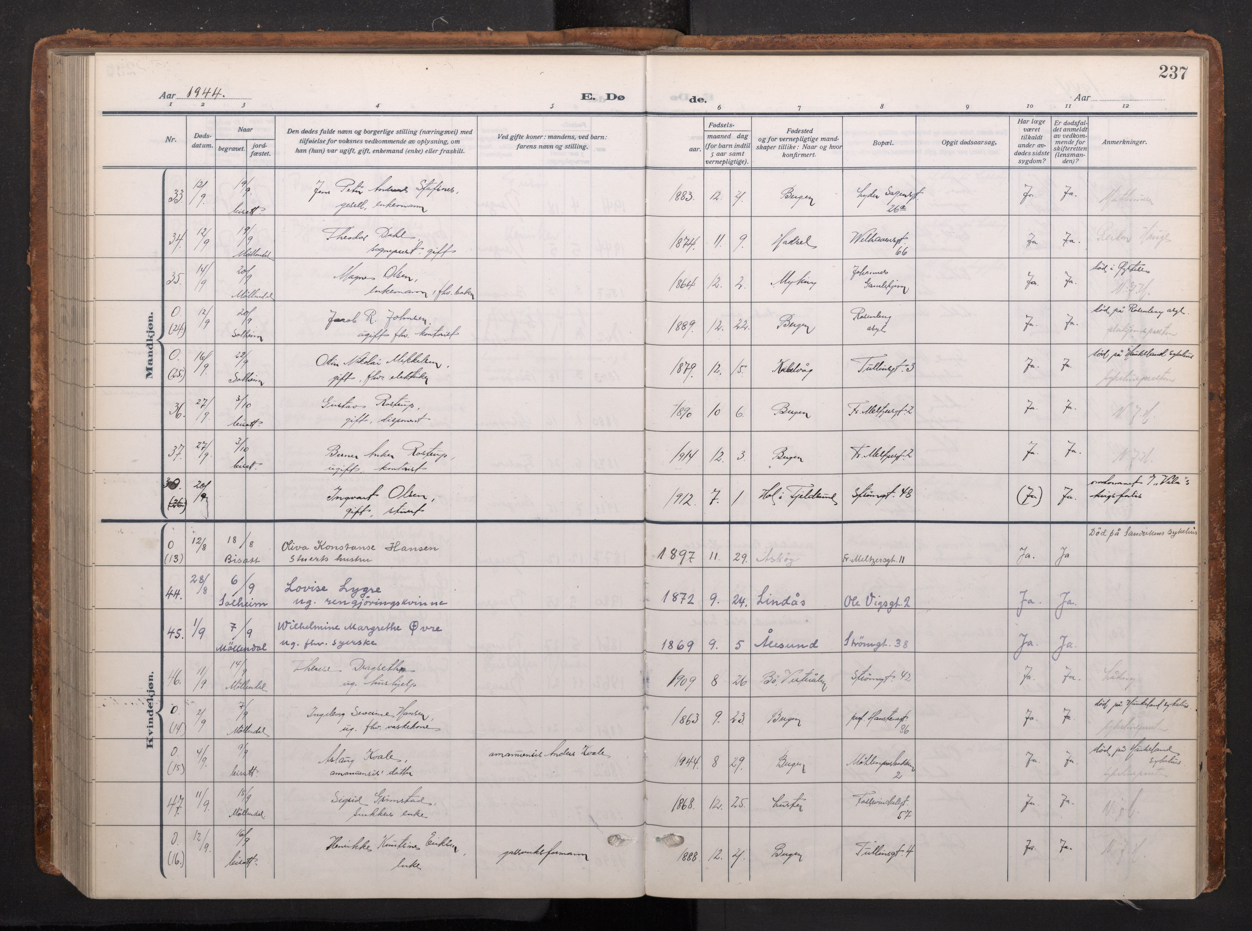 Johanneskirken sokneprestembete, AV/SAB-A-76001/H/Haa/L0020: Ministerialbok nr. E 2, 1916-1951, s. 237