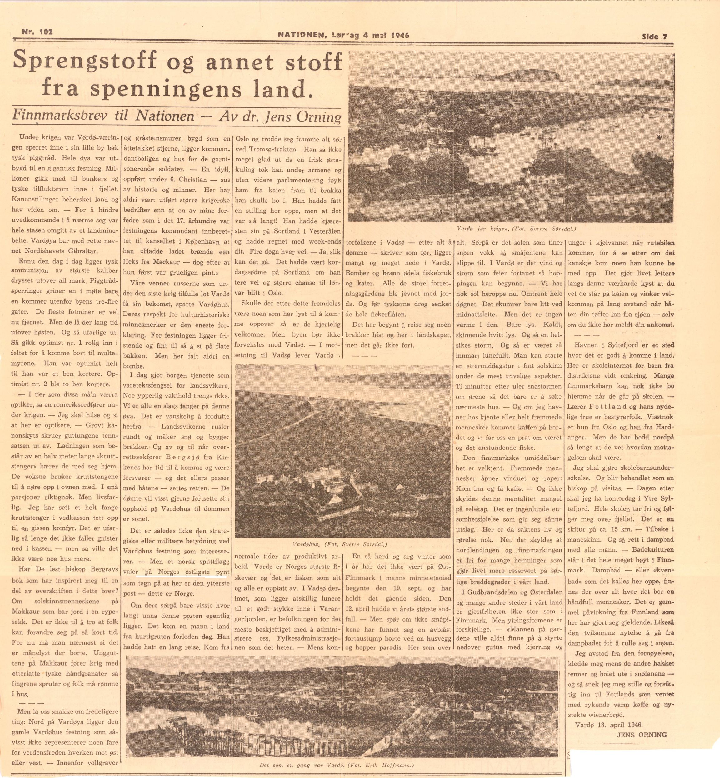 Finnmarkskontorets presse- og opplysningsarkiv , FMFB/A-1198/E/L0009/0024: 7. Opplysninger om herreder / kommuner i Nord-Troms og Finnmark / Vardø by