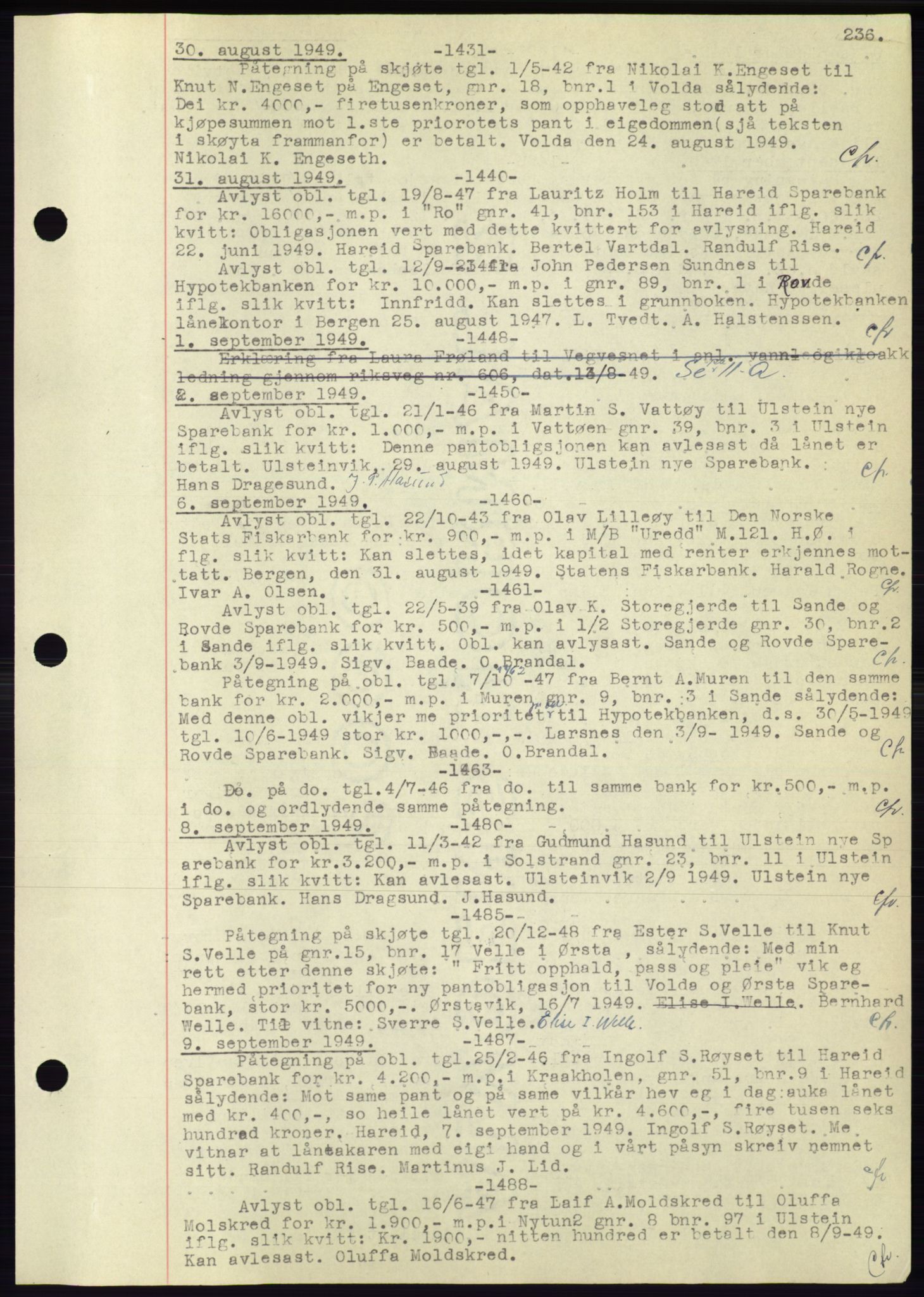 Søre Sunnmøre sorenskriveri, AV/SAT-A-4122/1/2/2C/L0072: Pantebok nr. 66, 1941-1955, Dagboknr: 1431/1949