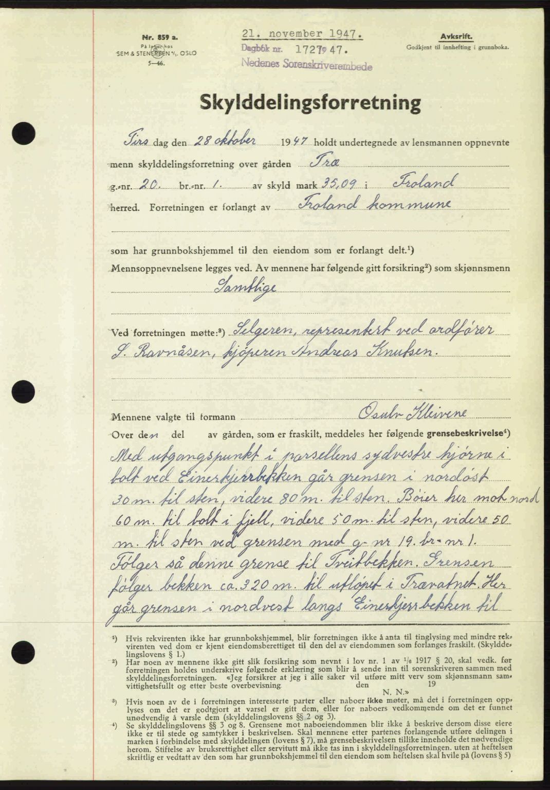 Nedenes sorenskriveri, AV/SAK-1221-0006/G/Gb/Gba/L0058: Pantebok nr. A10, 1947-1948, Dagboknr: 1727/1947