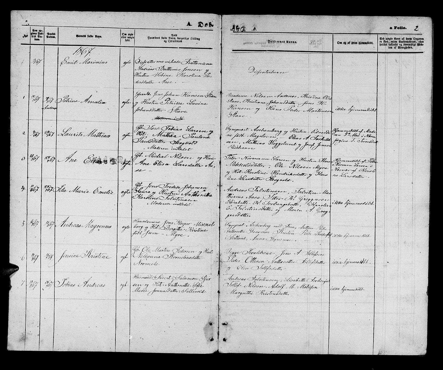 Ministerialprotokoller, klokkerbøker og fødselsregistre - Nordland, SAT/A-1459/897/L1412: Klokkerbok nr. 897C02, 1867-1886, s. 2