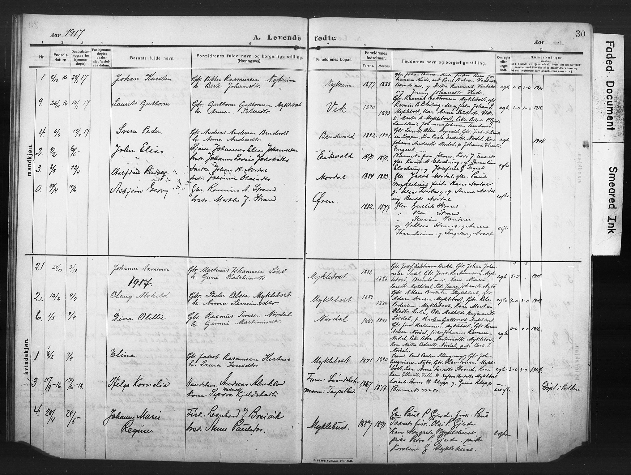 Ministerialprotokoller, klokkerbøker og fødselsregistre - Møre og Romsdal, AV/SAT-A-1454/502/L0028: Klokkerbok nr. 502C02, 1909-1932, s. 30