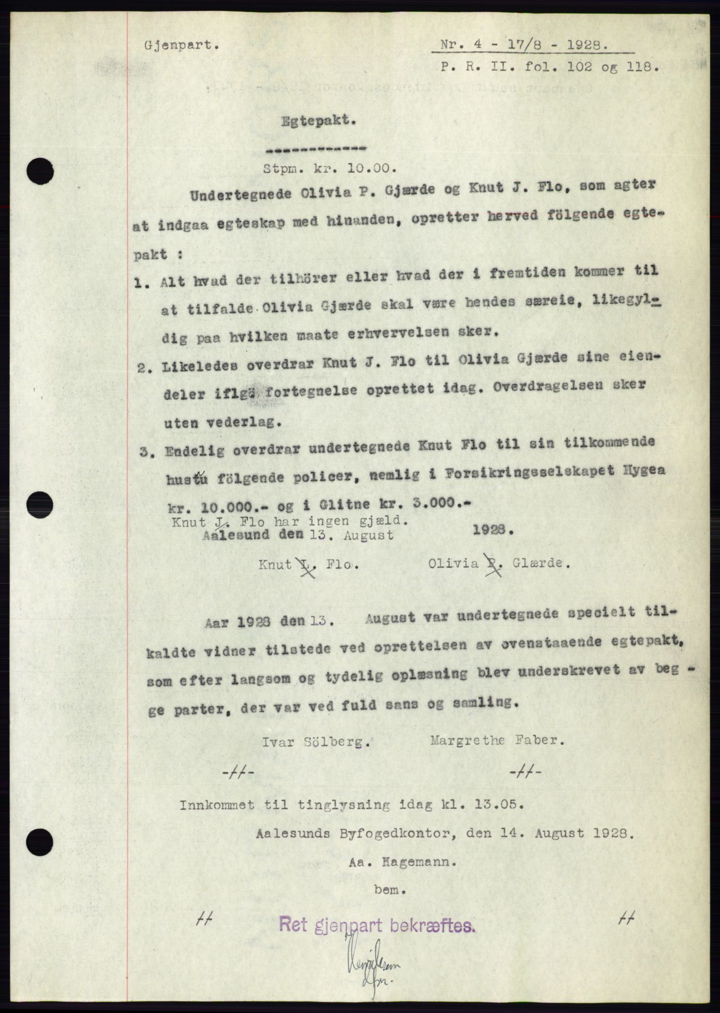 Ålesund byfogd, SAT/A-4384: Pantebok nr. 24, 1928-1929, Tingl.dato: 17.08.1928