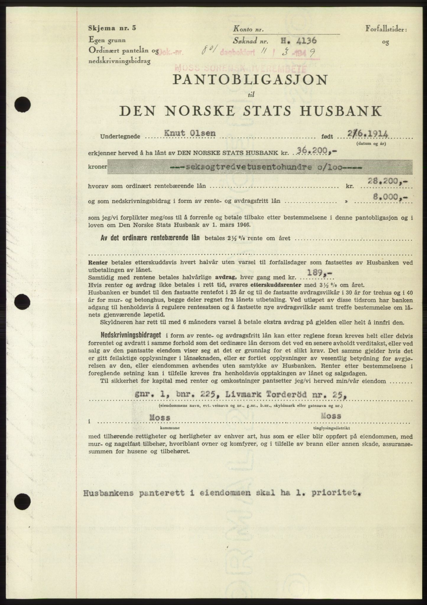 Moss sorenskriveri, SAO/A-10168: Pantebok nr. B21, 1949-1949, Dagboknr: 801/1949
