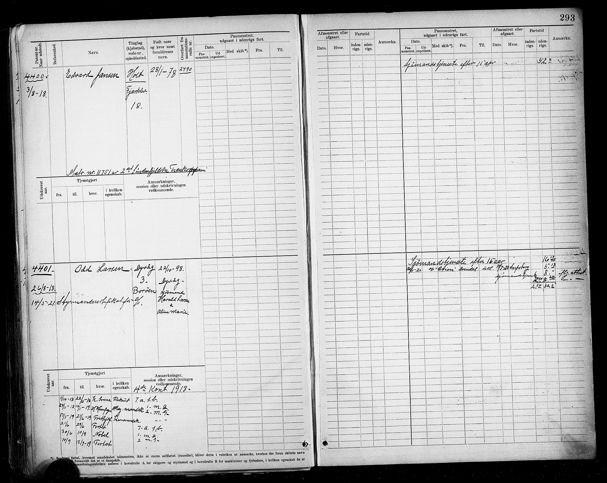 Tvedestrand mønstringskrets, AV/SAK-2031-0011/F/Fb/L0020: Hovedrulle A nr 3819-4409, U-36, 1906-1918, s. 303