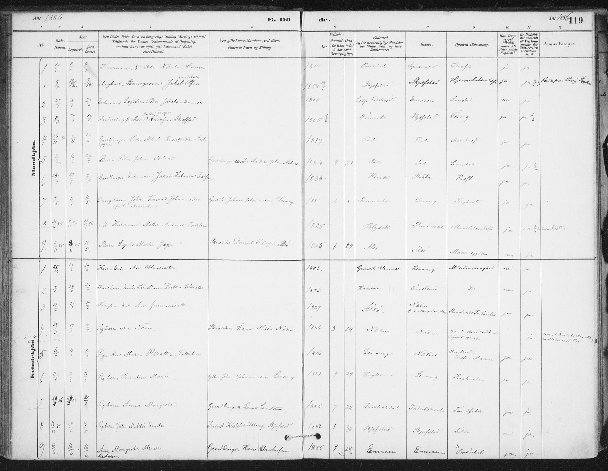 Ministerialprotokoller, klokkerbøker og fødselsregistre - Nordland, SAT/A-1459/838/L0553: Ministerialbok nr. 838A11, 1880-1910, s. 119