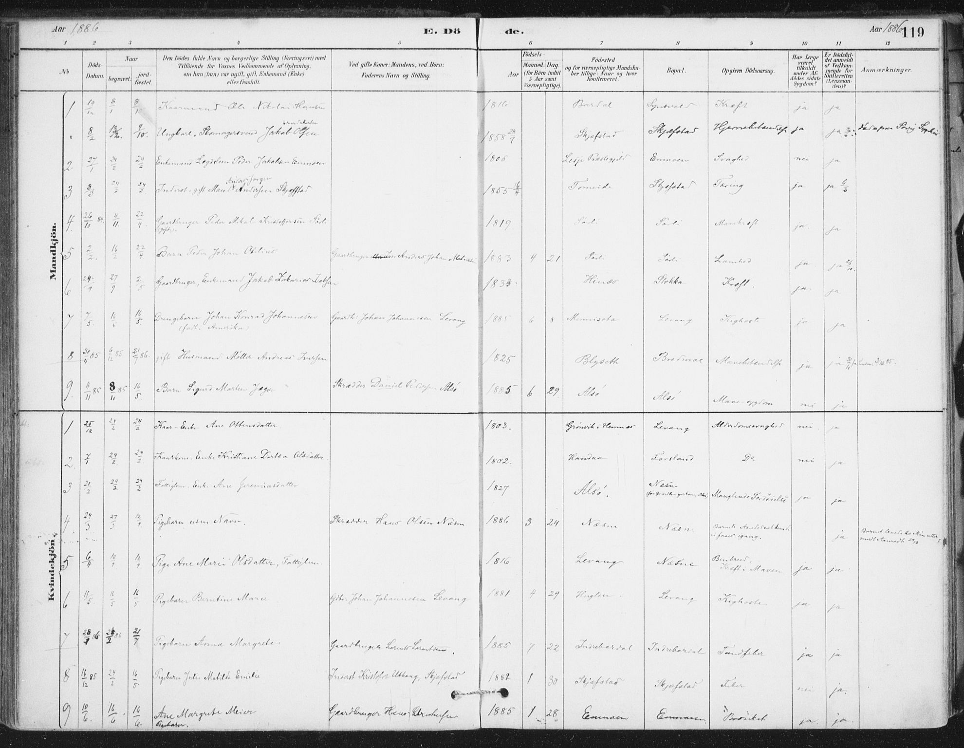 Ministerialprotokoller, klokkerbøker og fødselsregistre - Nordland, AV/SAT-A-1459/838/L0553: Ministerialbok nr. 838A11, 1880-1910, s. 119