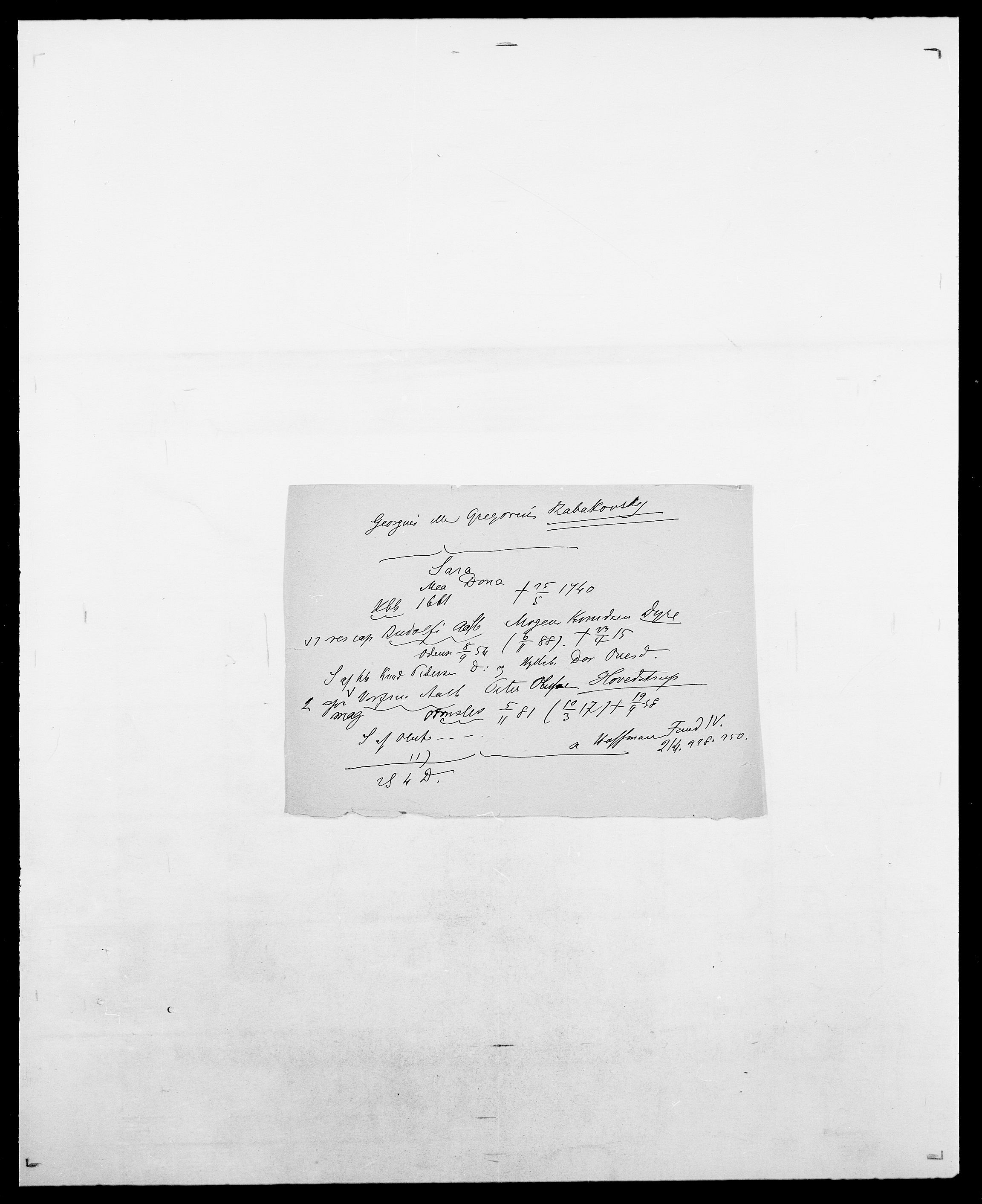 Delgobe, Charles Antoine - samling, AV/SAO-PAO-0038/D/Da/L0032: Rabakovsky - Rivertz, s. 2