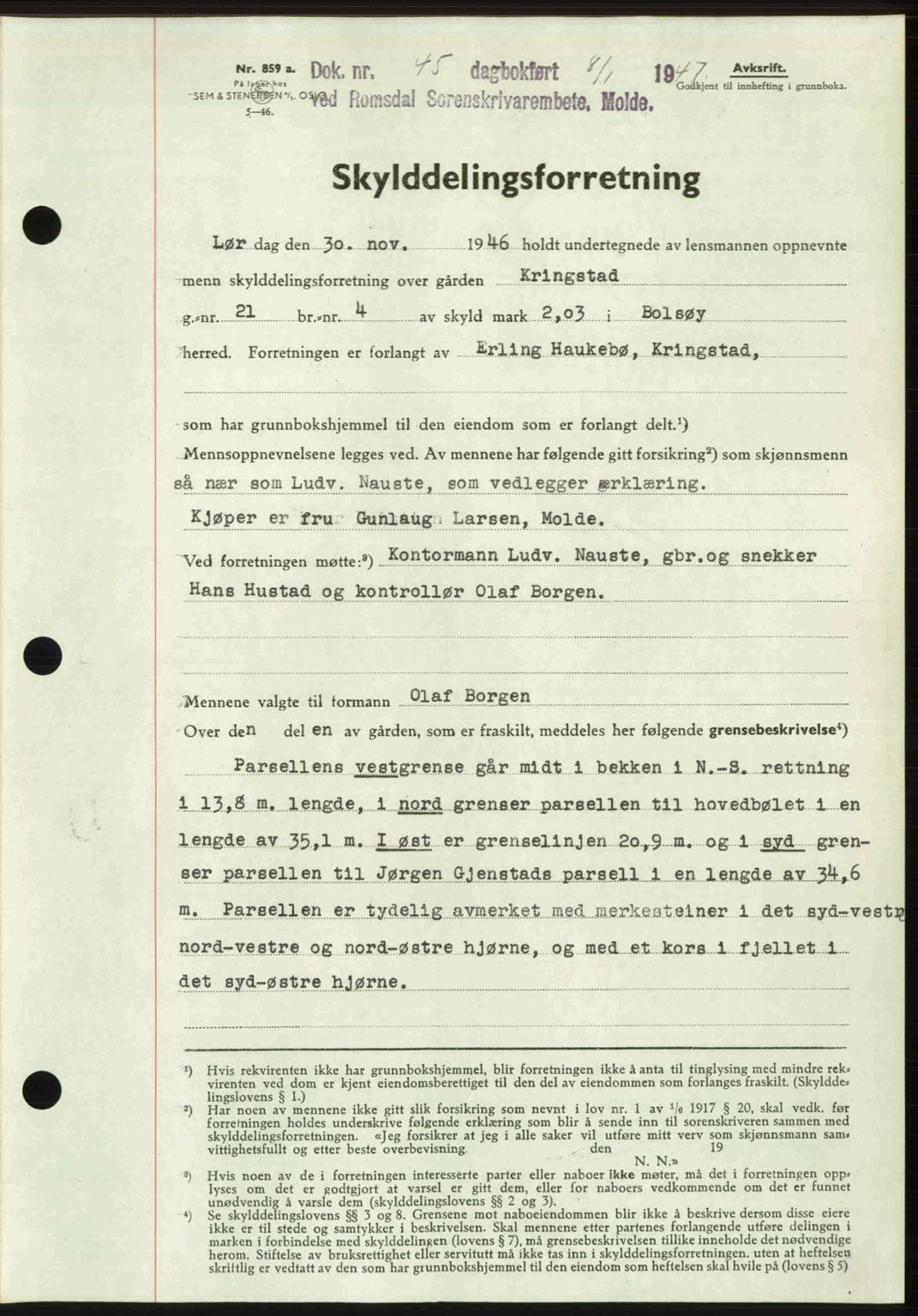 Romsdal sorenskriveri, AV/SAT-A-4149/1/2/2C: Pantebok nr. A22, 1947-1947, Dagboknr: 45/1947