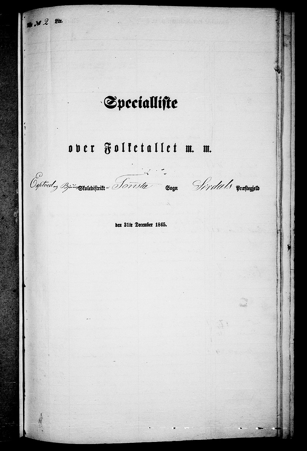 RA, Folketelling 1865 for 1046P Sirdal prestegjeld, 1865, s. 12