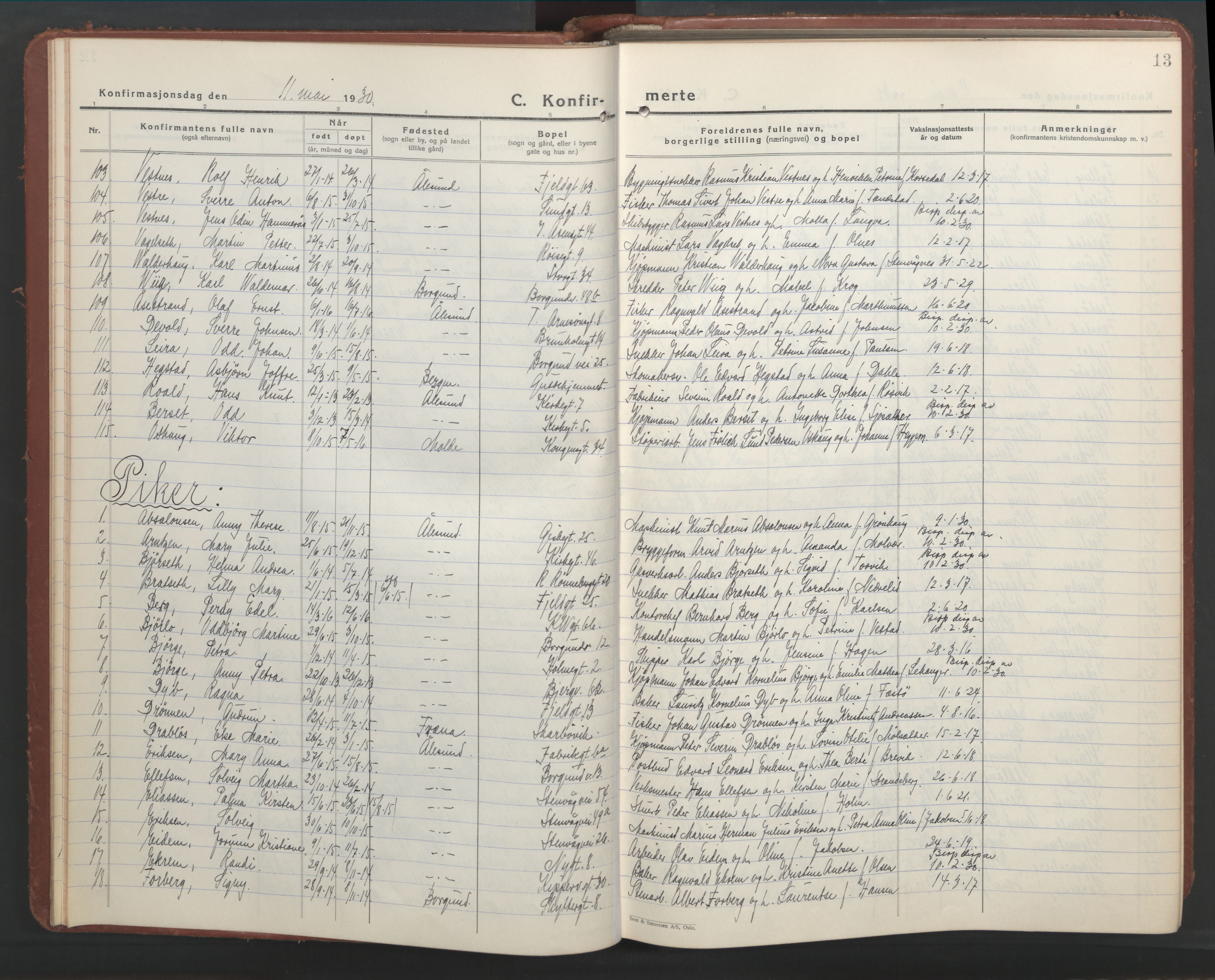 Ministerialprotokoller, klokkerbøker og fødselsregistre - Møre og Romsdal, SAT/A-1454/529/L0477: Klokkerbok nr. 529C14, 1934-1949, s. 13