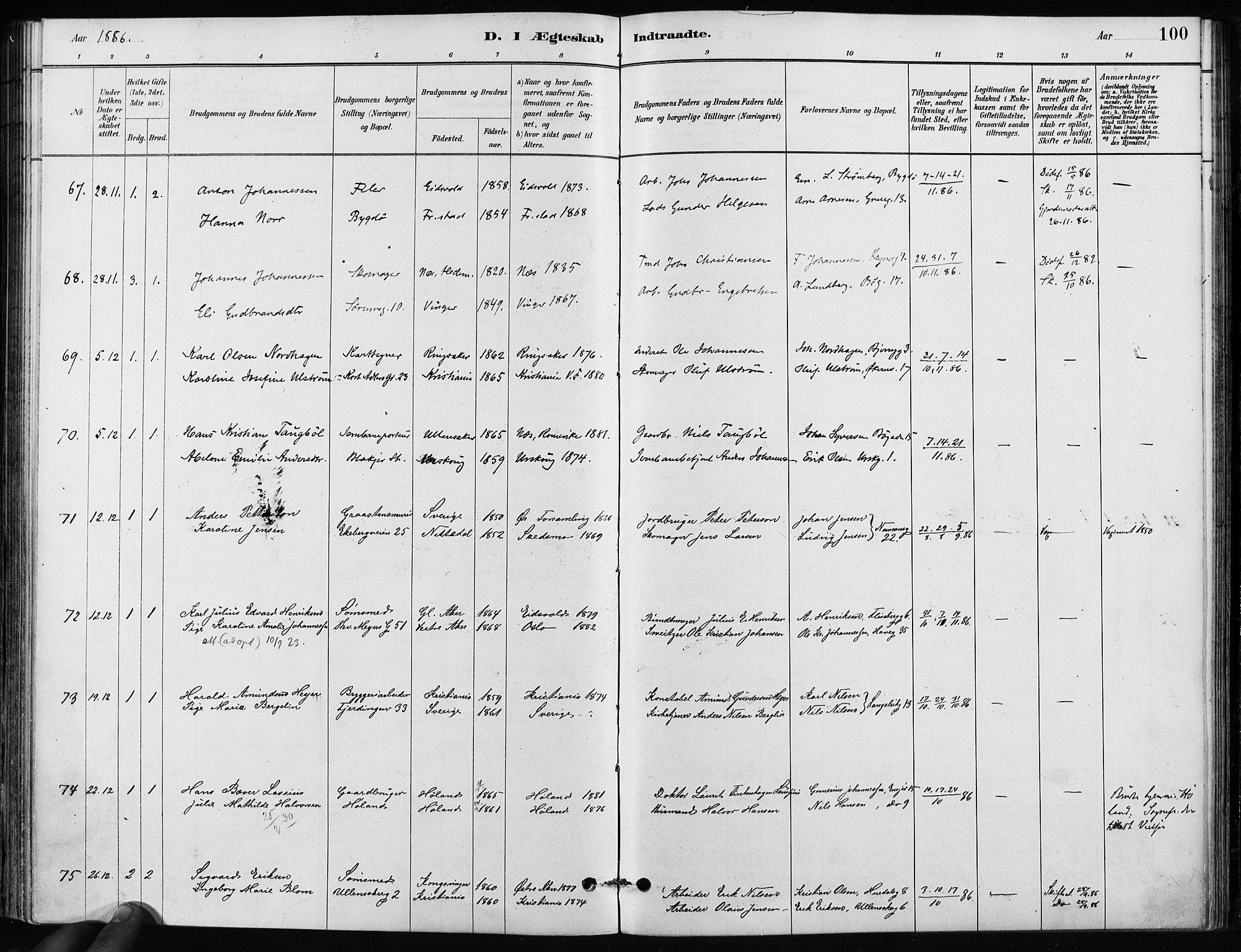 Kampen prestekontor Kirkebøker, AV/SAO-A-10853/F/Fa/L0002: Ministerialbok nr. I 2, 1880-1888, s. 100