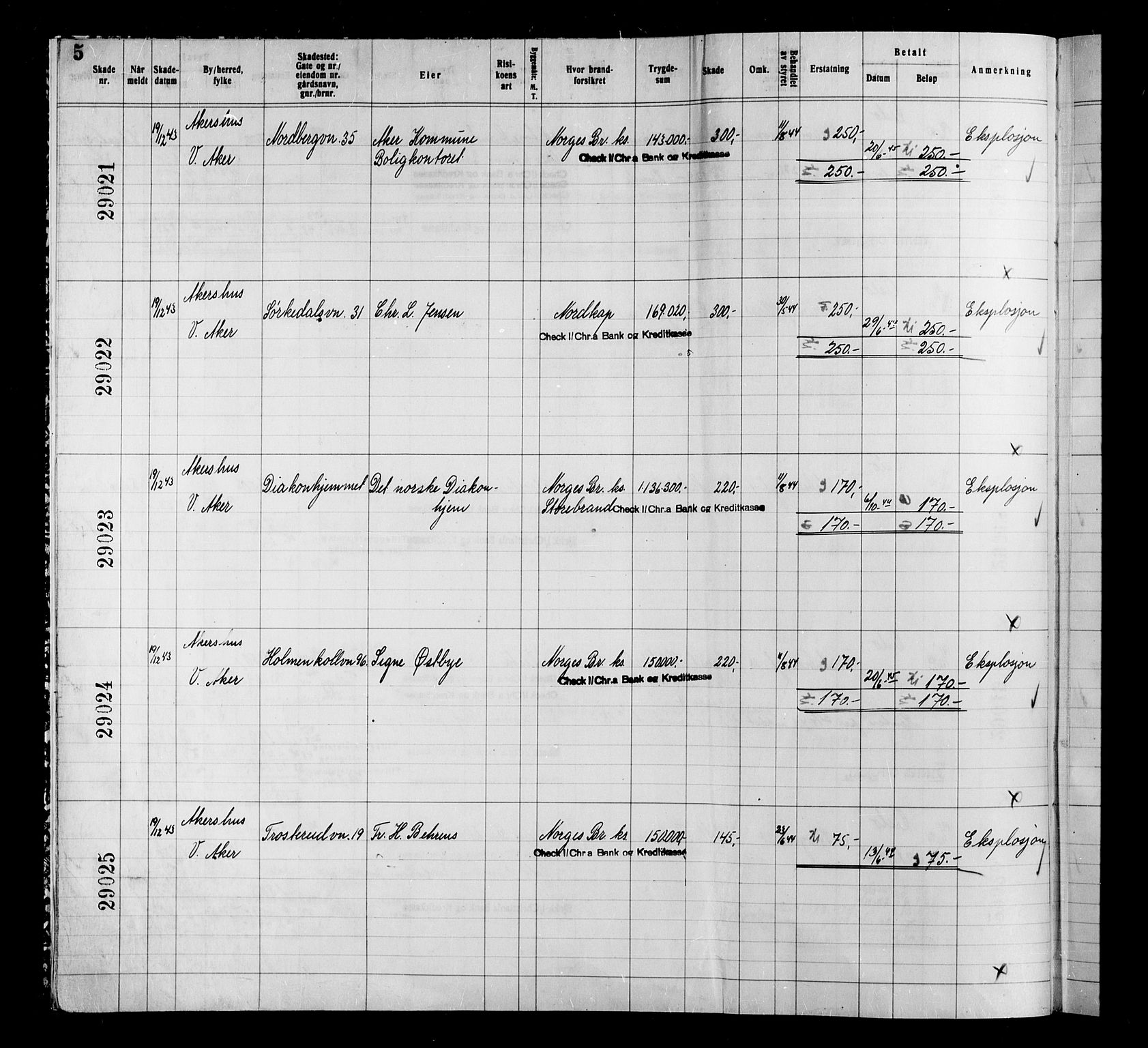 Krigsskadetrygdene for bygninger og løsøre, AV/RA-S-1548/V/L0034: Bygning, branntrygdet., 1940-1945