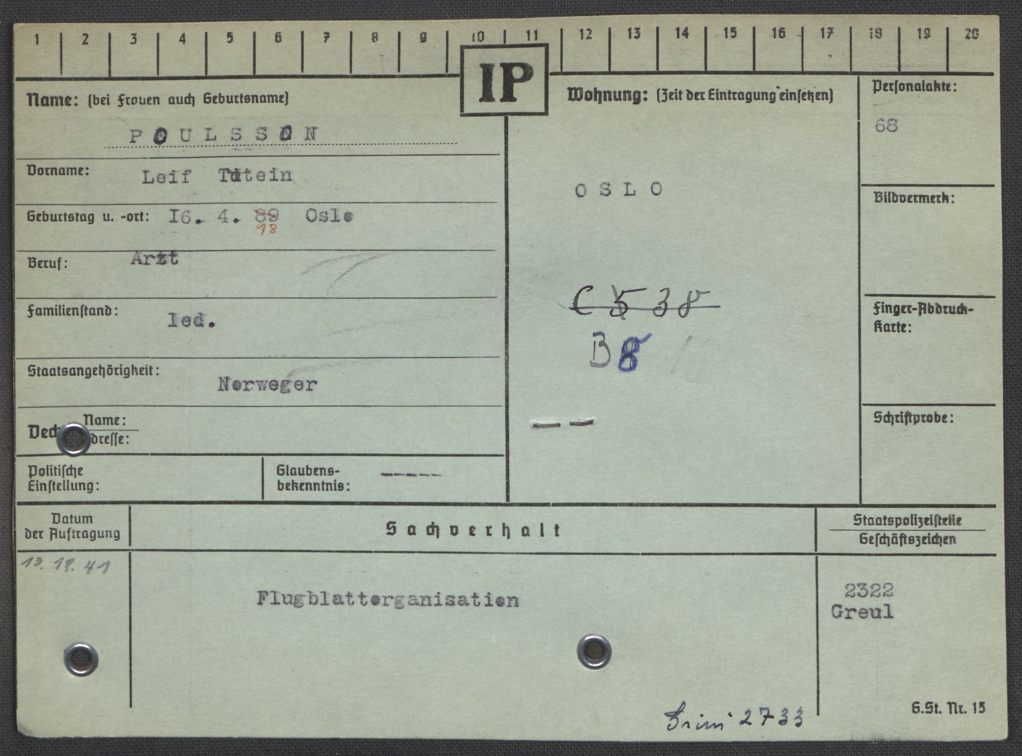 Befehlshaber der Sicherheitspolizei und des SD, AV/RA-RAFA-5969/E/Ea/Eaa/L0008: Register over norske fanger i Møllergata 19: Oelze-Ru, 1940-1945, s. 932