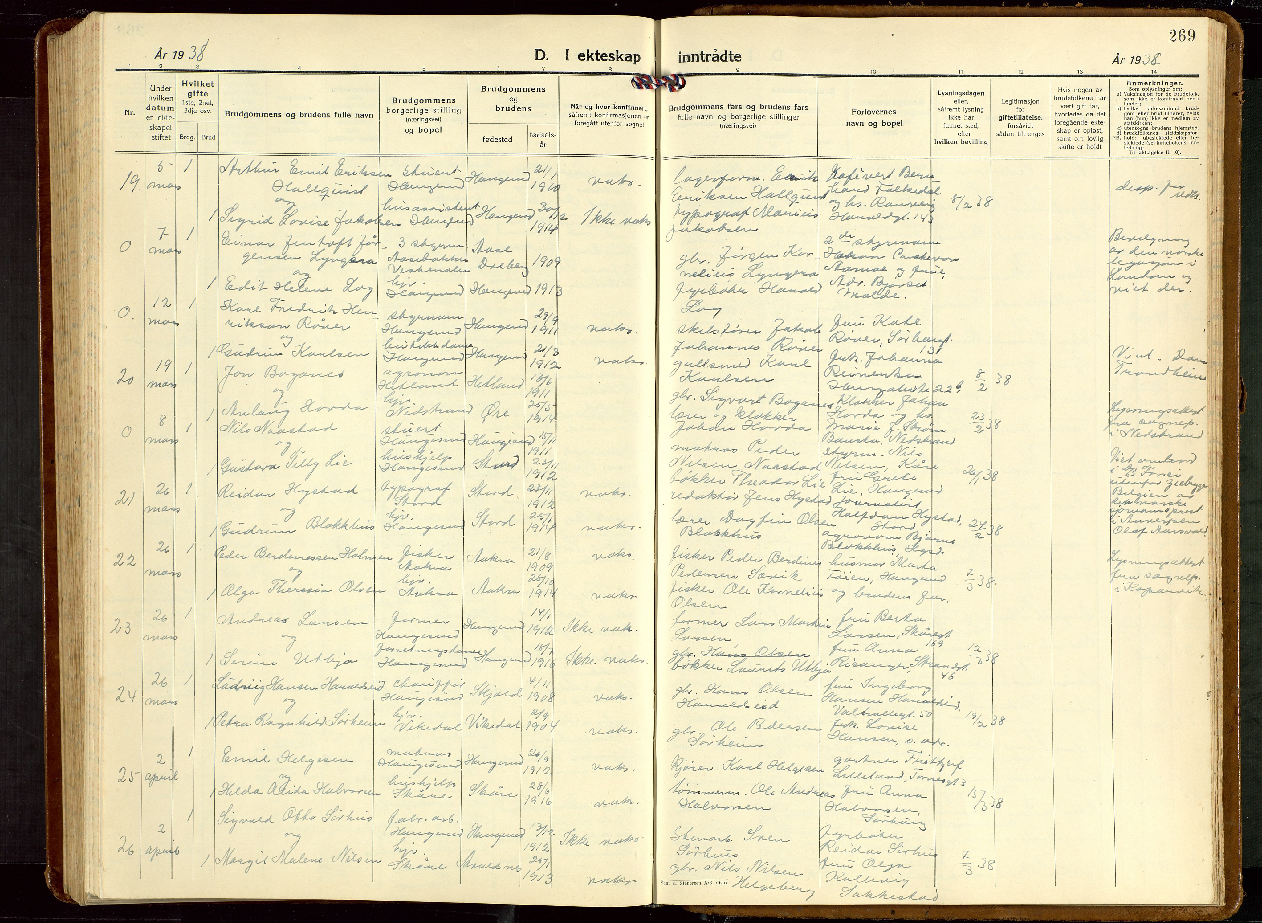 Haugesund sokneprestkontor, AV/SAST-A -101863/H/Ha/Hab/L0013: Klokkerbok nr. B 13, 1931-1943, s. 269