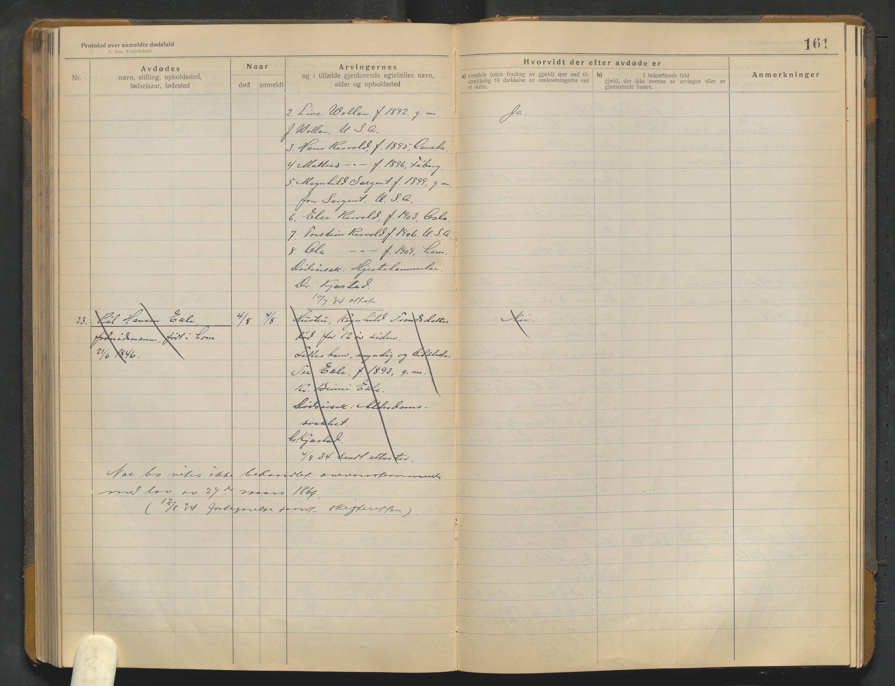 Lom lensmannskontor, AV/SAH-PGL-006/H/Ha/Haa/L0001/0004: Dødsfallsprotokoller / Dødsfallsprotokoll, 1922-1937, s. 161