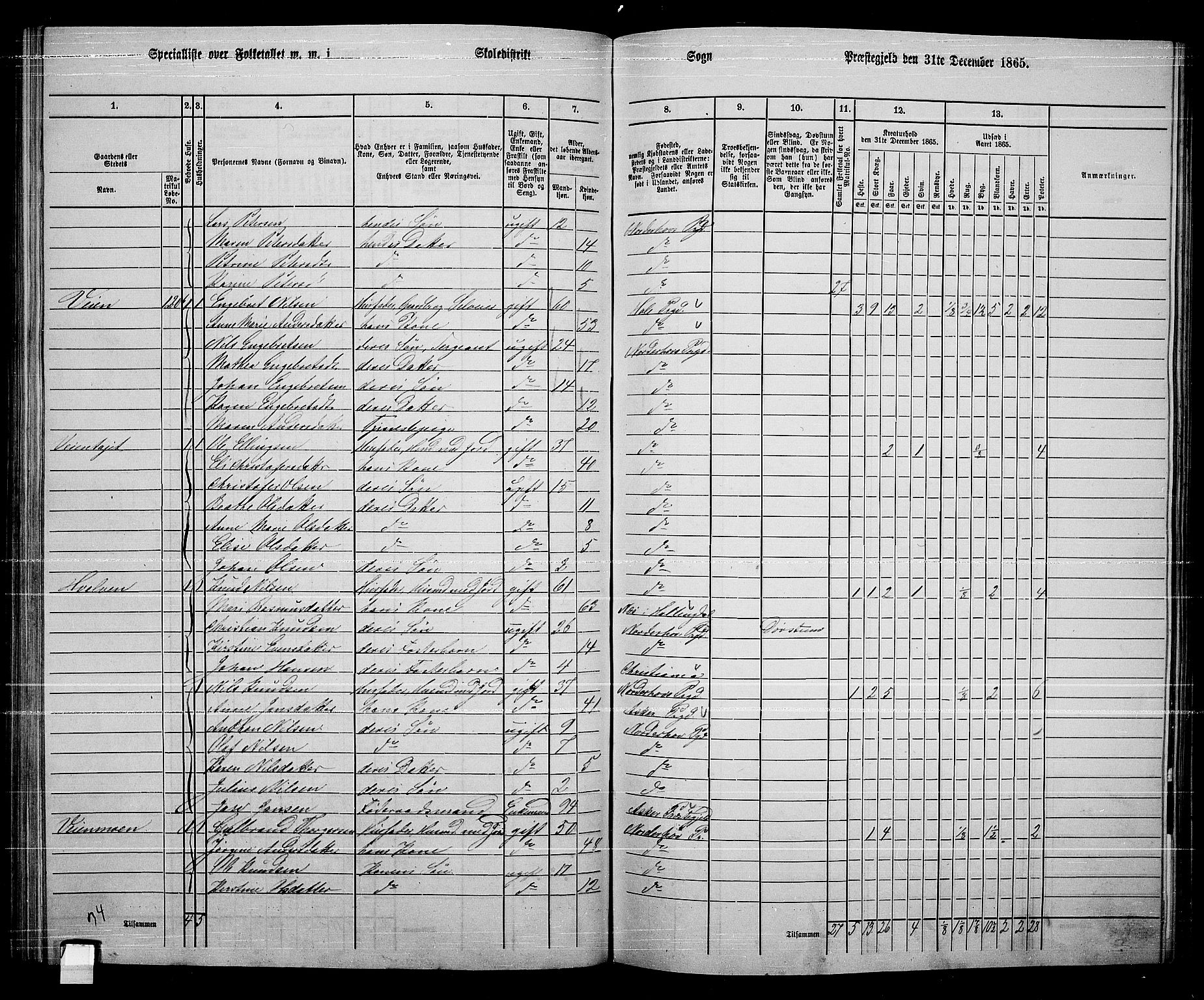 RA, Folketelling 1865 for 0613L Norderhov prestegjeld, Norderhov sokn, Haug sokn og Lunder sokn, 1865, s. 166