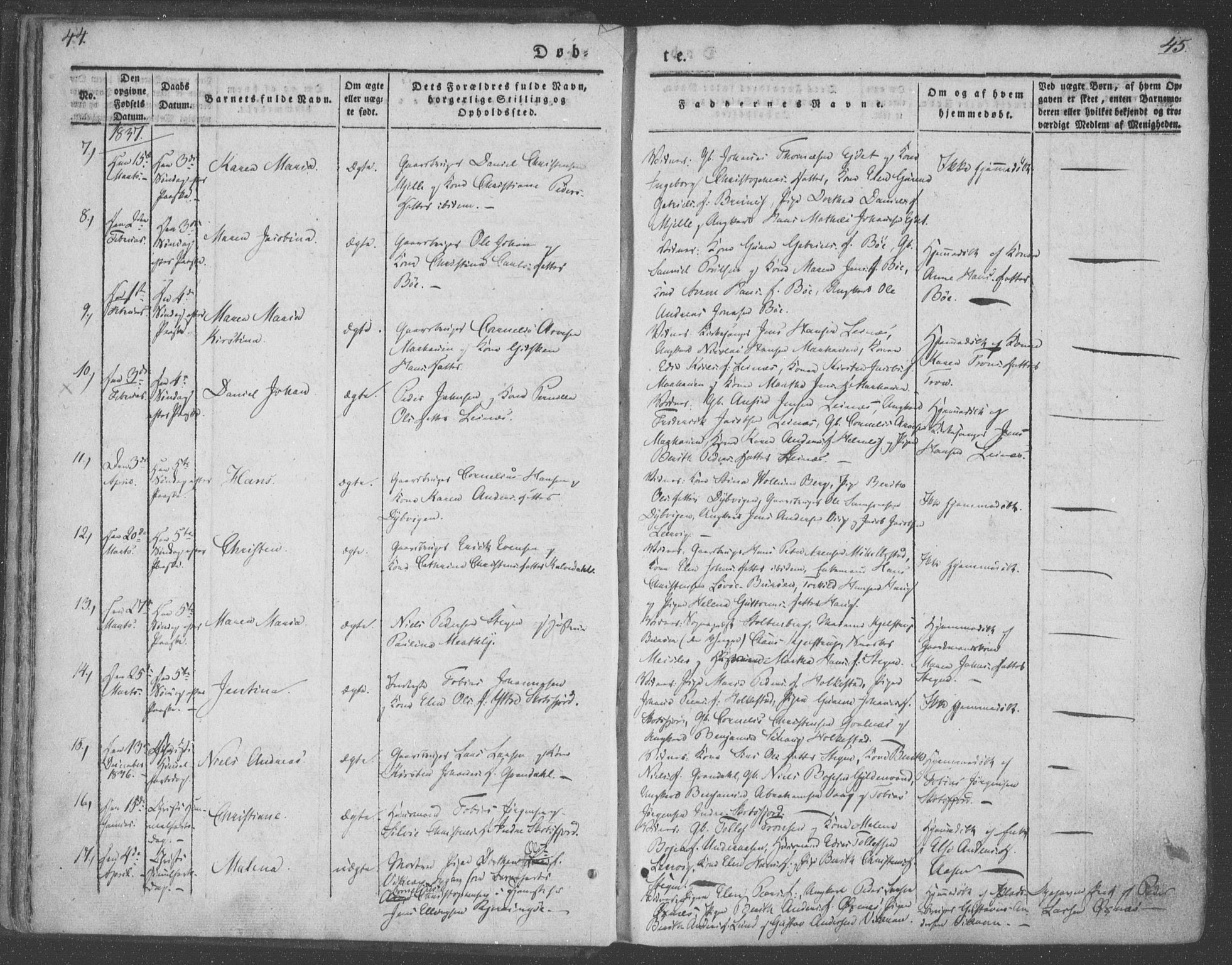 Ministerialprotokoller, klokkerbøker og fødselsregistre - Nordland, AV/SAT-A-1459/855/L0799: Ministerialbok nr. 855A07, 1834-1852, s. 44-45