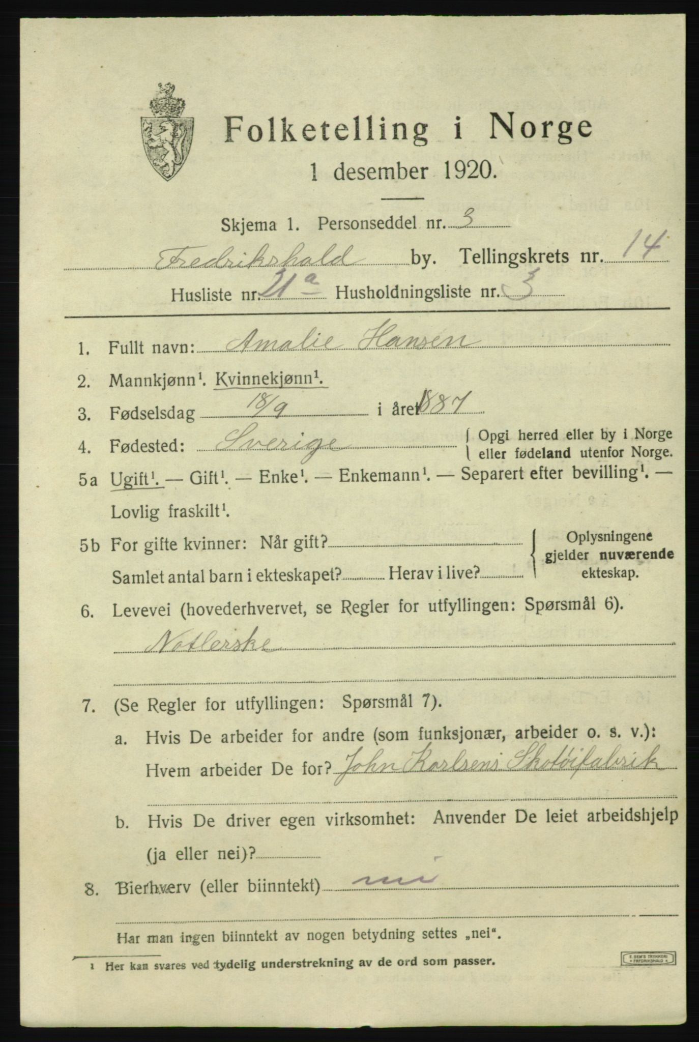 SAO, Folketelling 1920 for 0101 Fredrikshald kjøpstad, 1920, s. 22749