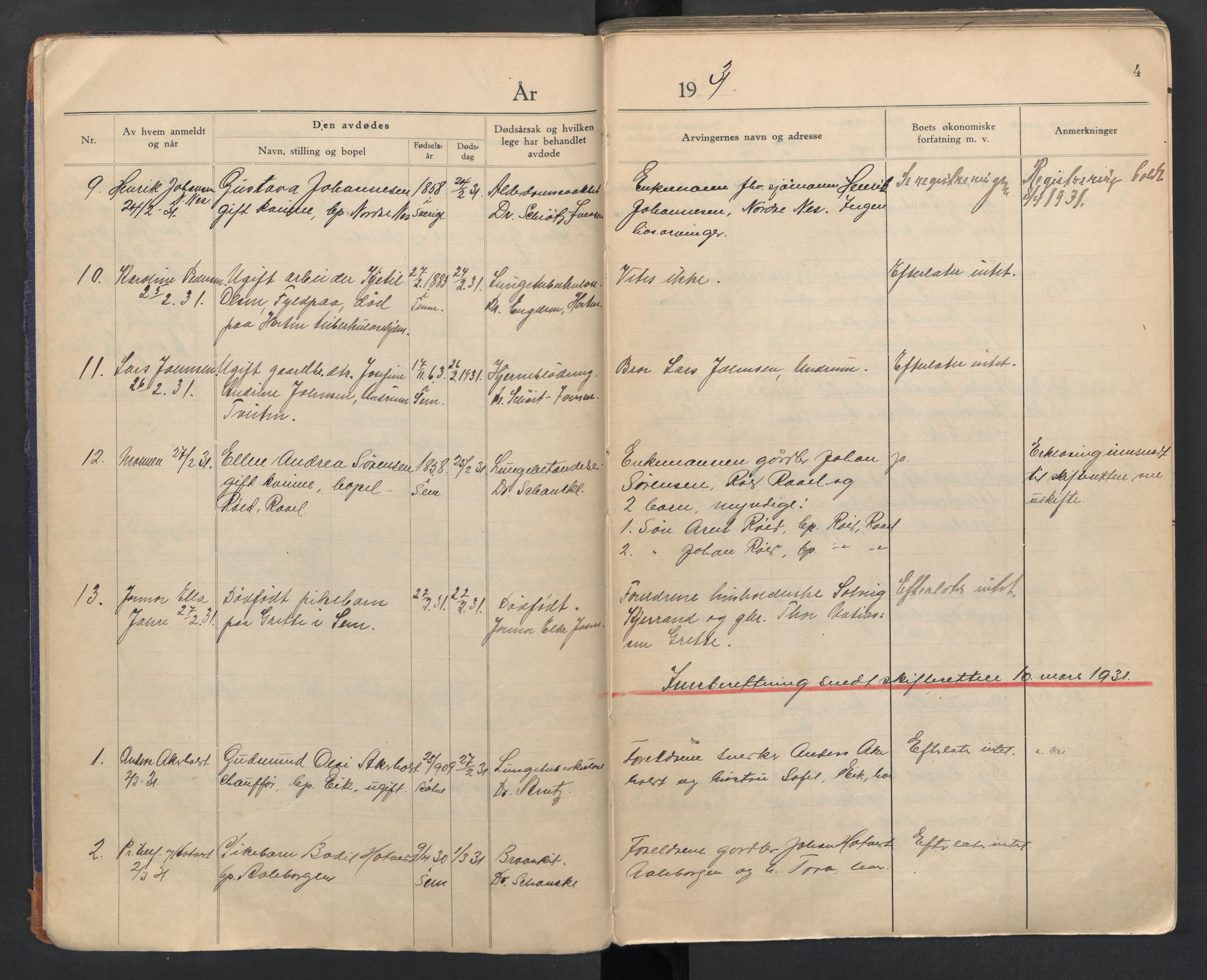 Sem lensmannskontor, AV/SAKO-A-547/H/Ha/L0007: Dødsfallsprotokoll, 1931-1939, s. 4