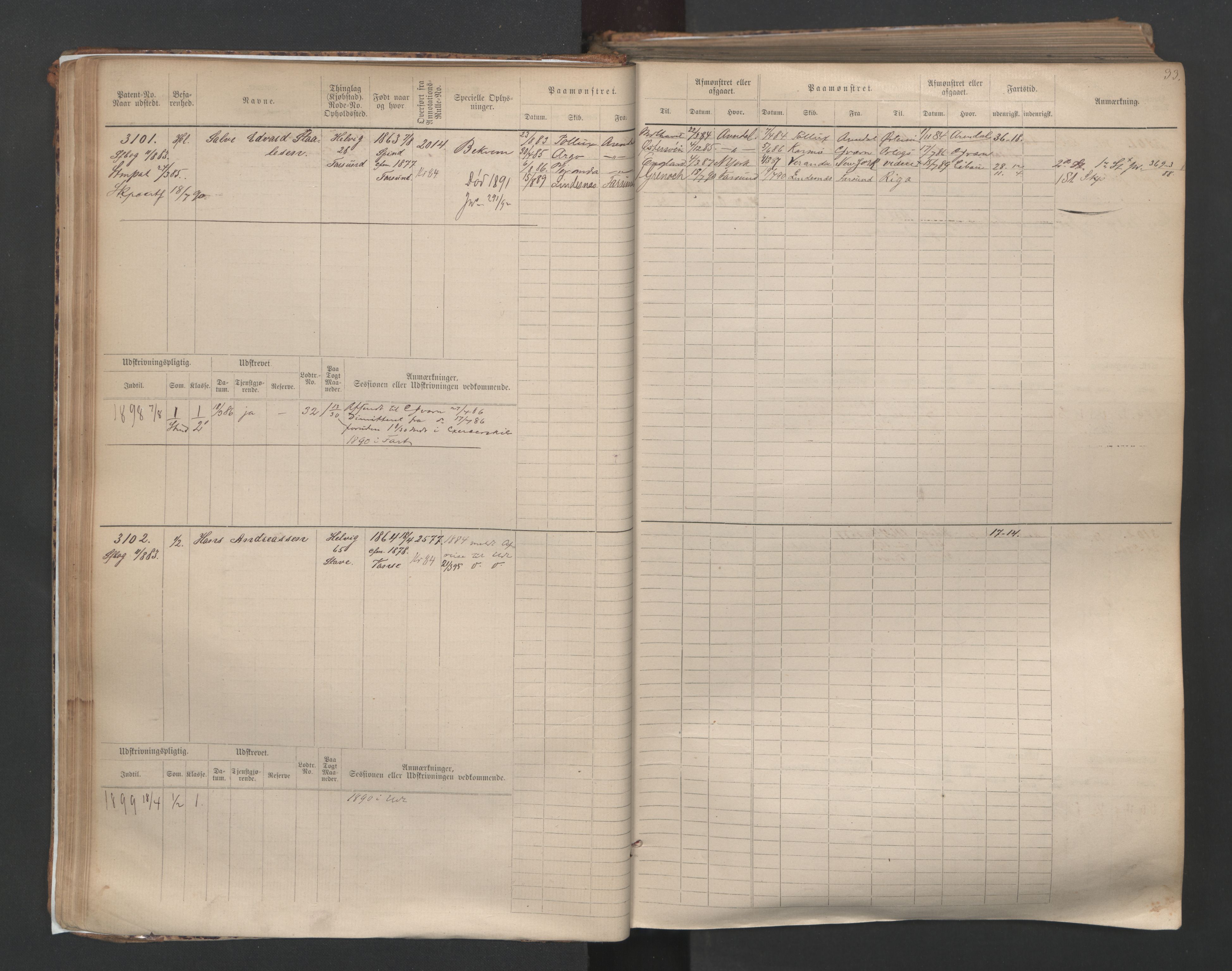 Farsund mønstringskrets, AV/SAK-2031-0017/F/Fb/L0005: Hovedrulle nr 3041-3804, M-8, 1883-1930, s. 36