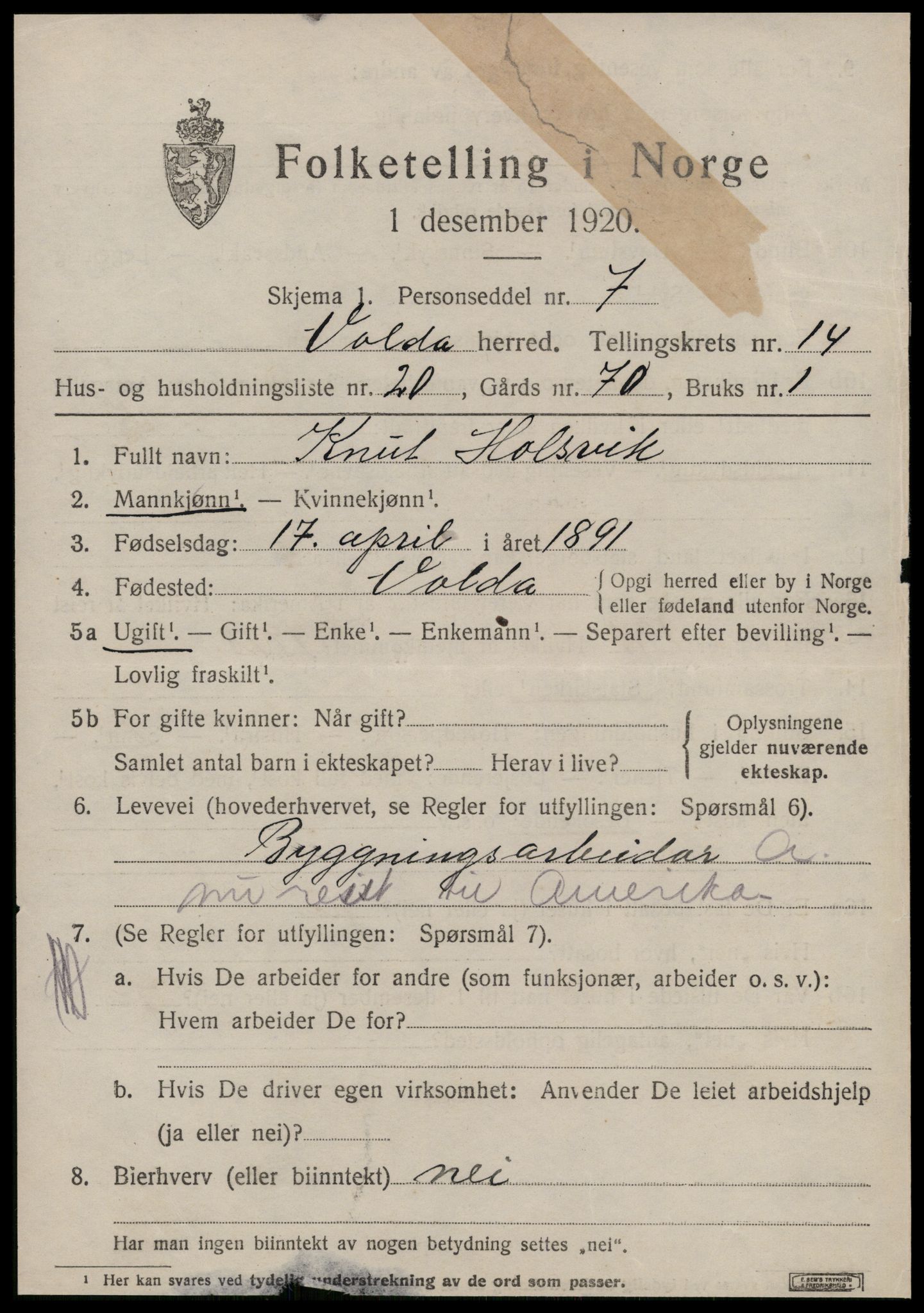 SAT, Folketelling 1920 for 1519 Volda herred, 1920, s. 8894