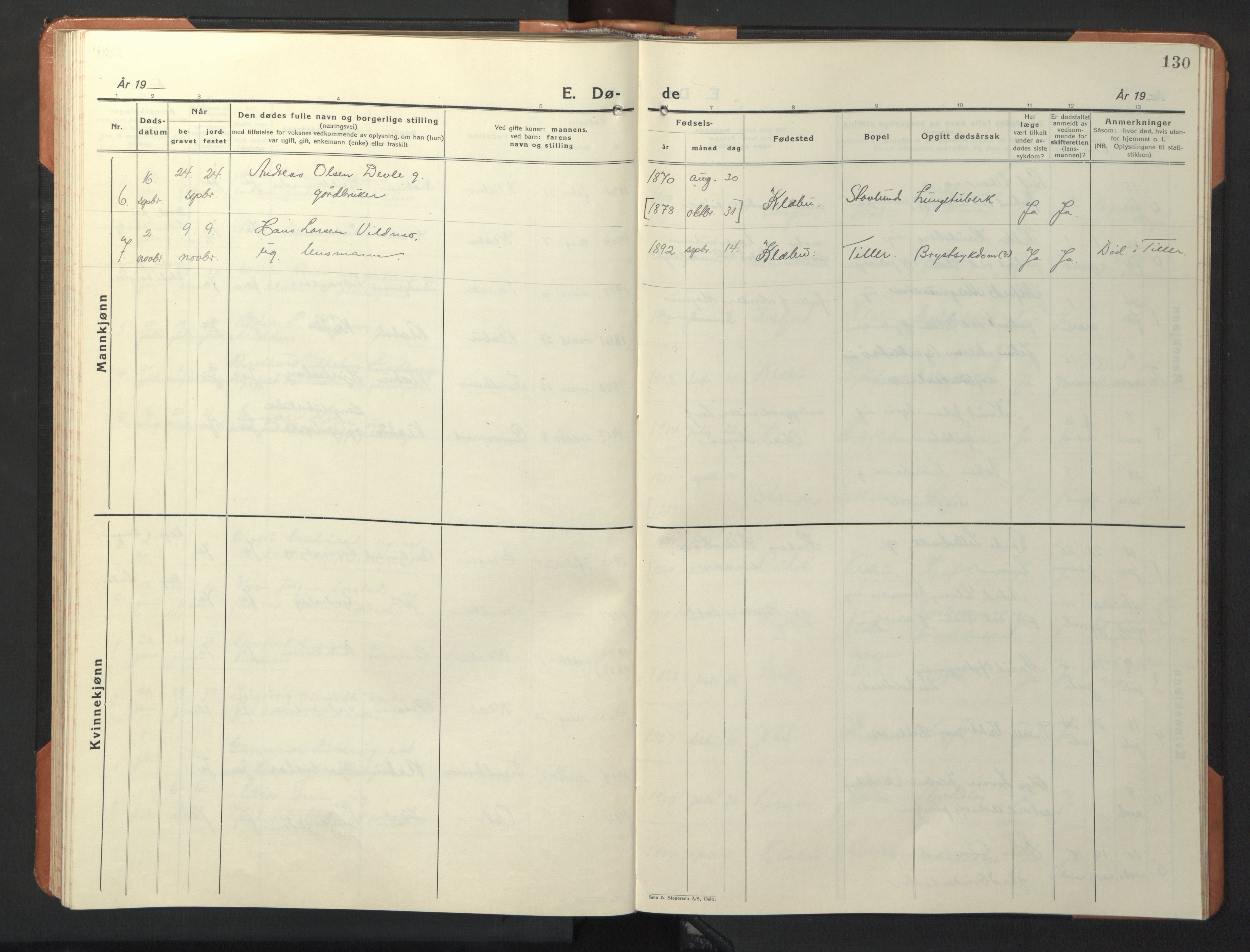 Ministerialprotokoller, klokkerbøker og fødselsregistre - Sør-Trøndelag, AV/SAT-A-1456/618/L0454: Klokkerbok nr. 618C05, 1926-1946, s. 130