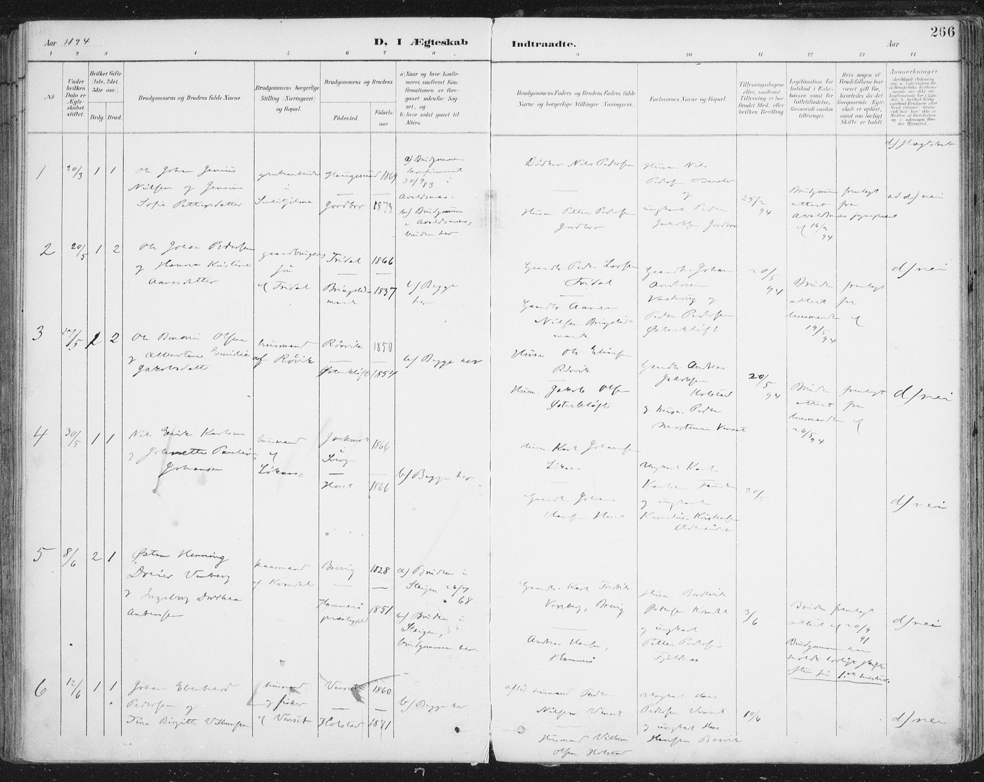 Ministerialprotokoller, klokkerbøker og fødselsregistre - Nordland, SAT/A-1459/852/L0741: Ministerialbok nr. 852A11, 1894-1917, s. 266