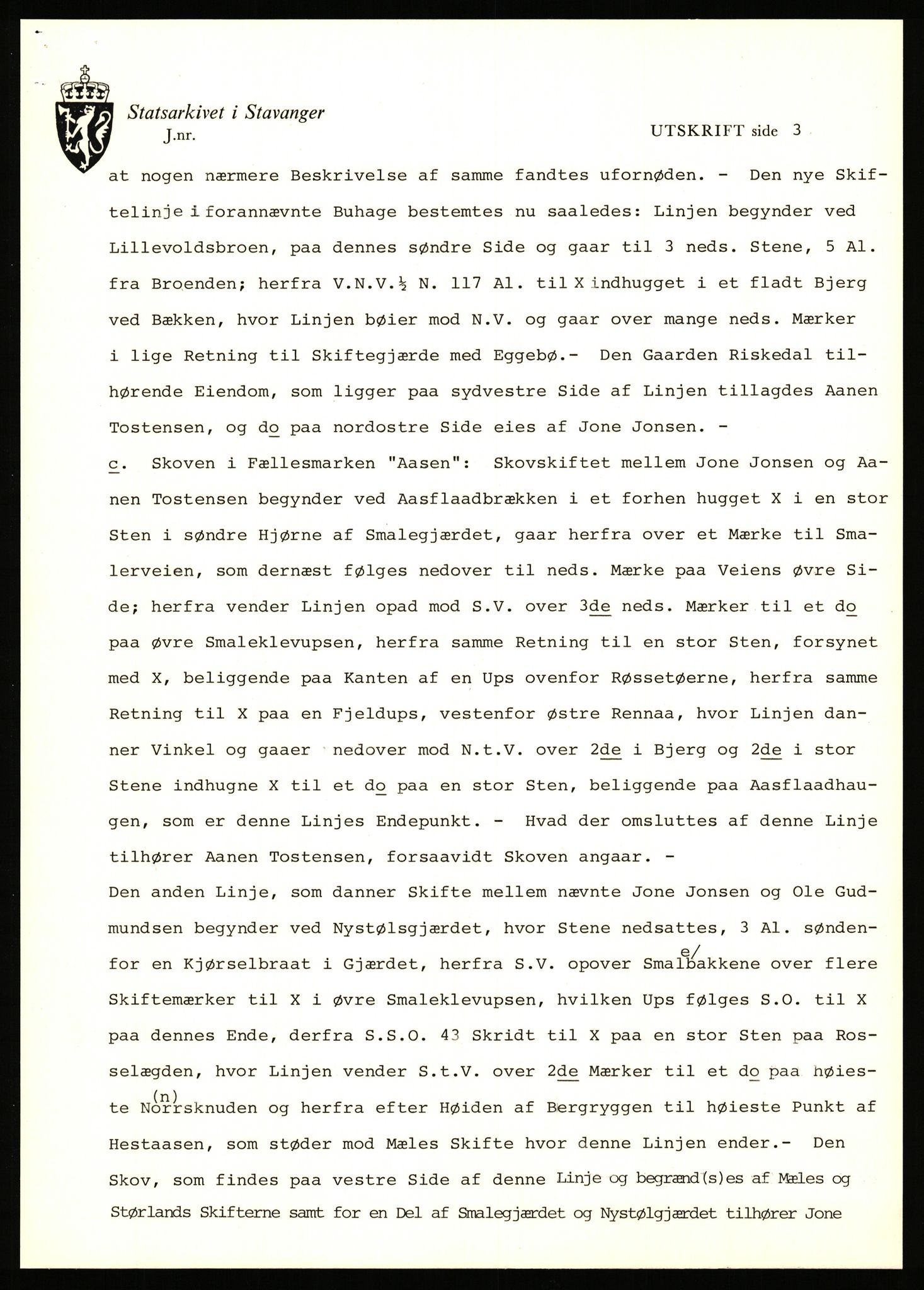 Statsarkivet i Stavanger, AV/SAST-A-101971/03/Y/Yj/L0069: Avskrifter sortert etter gårdsnavn: Riske - Rosland store, 1750-1930, s. 95
