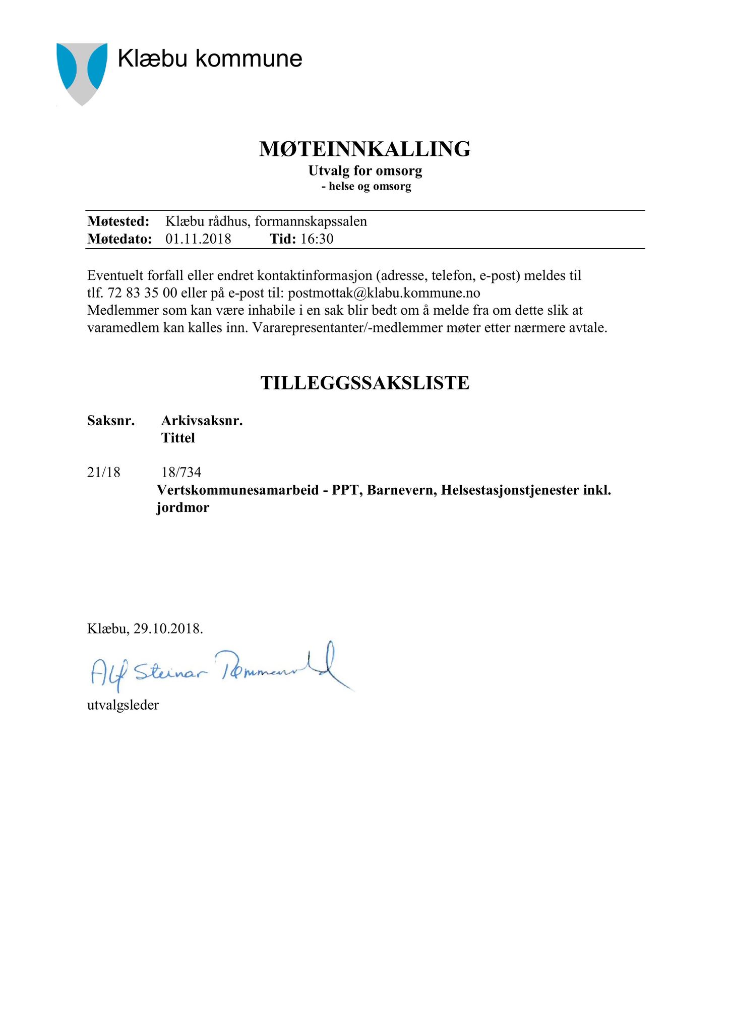 Klæbu Kommune, TRKO/KK/05-UOm/L009: Utvalg for omsorg - Møtedokumenter, 2018, s. 349