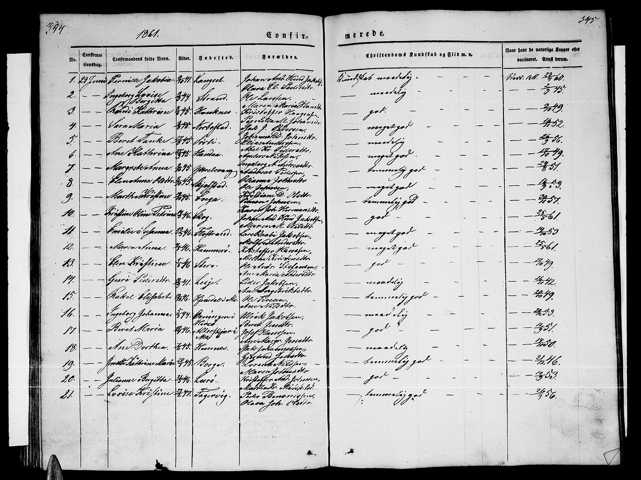 Ministerialprotokoller, klokkerbøker og fødselsregistre - Nordland, AV/SAT-A-1459/838/L0555: Klokkerbok nr. 838C02, 1842-1861, s. 344-345