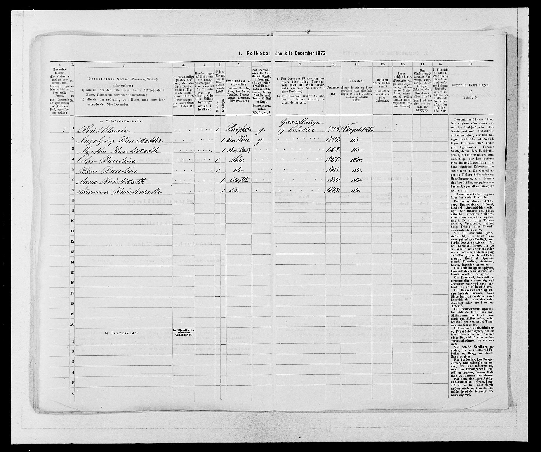 SAB, Folketelling 1875 for 1235P Voss prestegjeld, 1875, s. 898