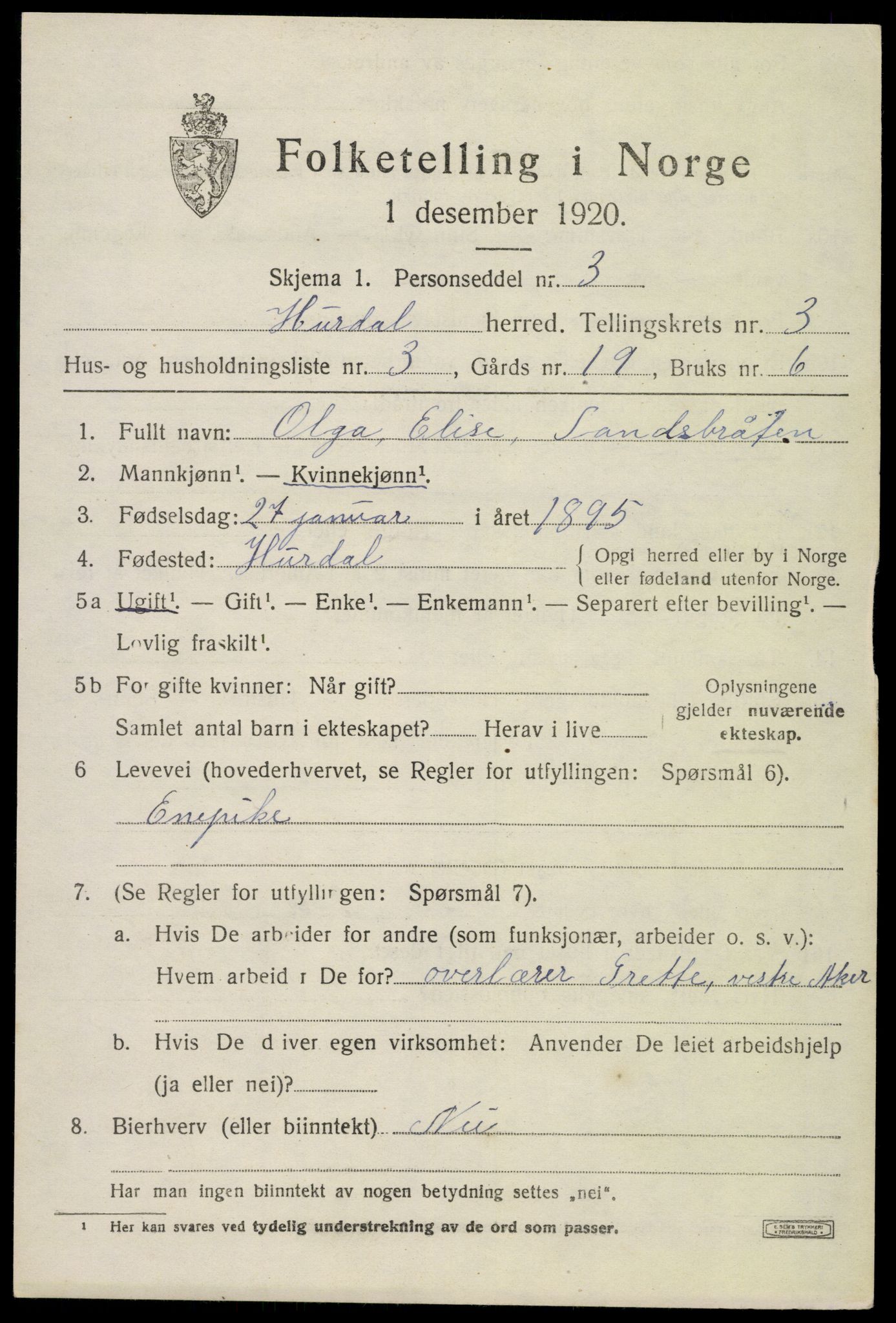 SAO, Folketelling 1920 for 0239 Hurdal herred, 1920, s. 2264