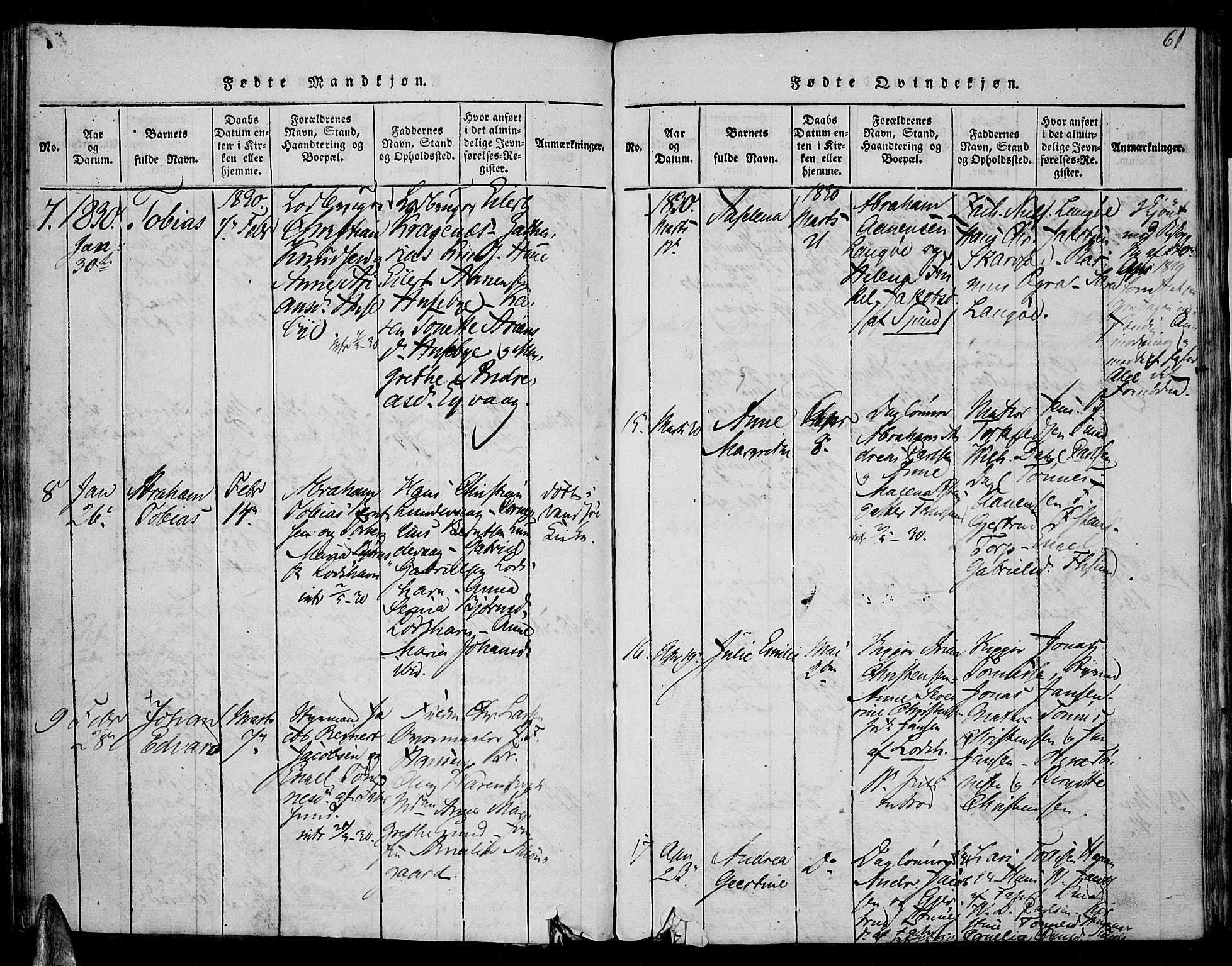 Farsund sokneprestkontor, AV/SAK-1111-0009/F/Fa/L0002: Ministerialbok nr. A 2, 1815-1836, s. 61