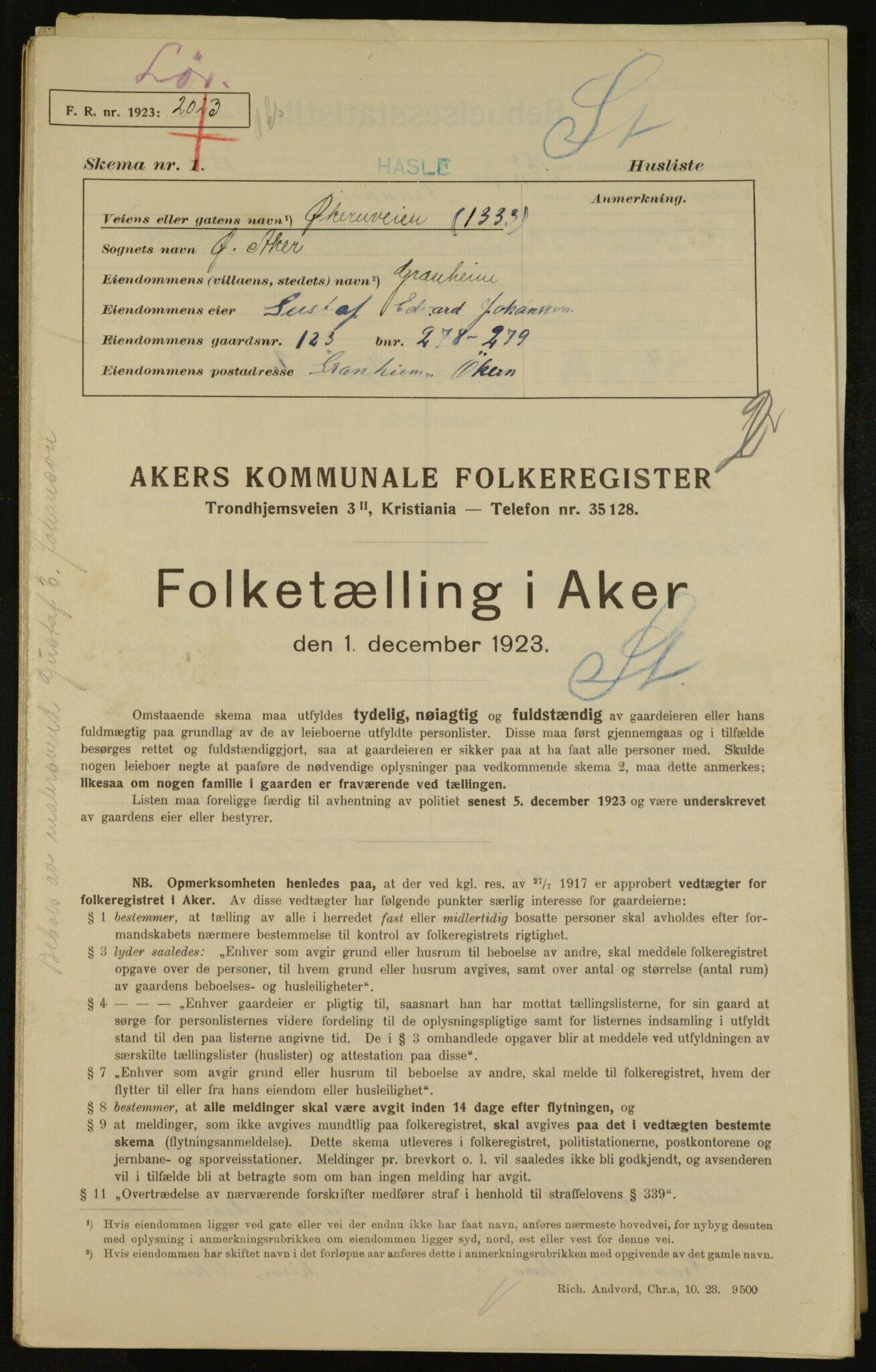 , Kommunal folketelling 1.12.1923 for Aker, 1923, s. 35379