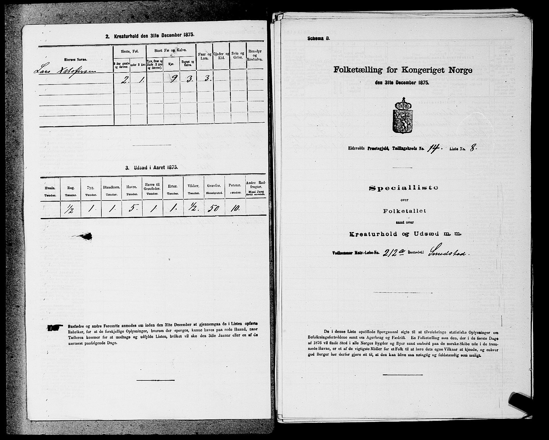 RA, Folketelling 1875 for 0237P Eidsvoll prestegjeld, 1875, s. 2286