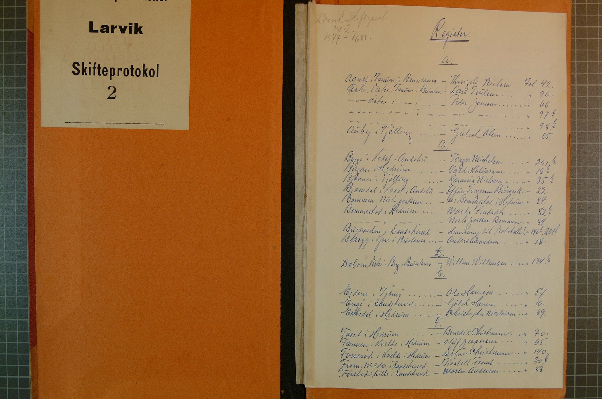 Larvik sorenskriveri, SAKO/A-83/H/Hd/Hda/L0002: Skifteprotokoll, 1677-1688