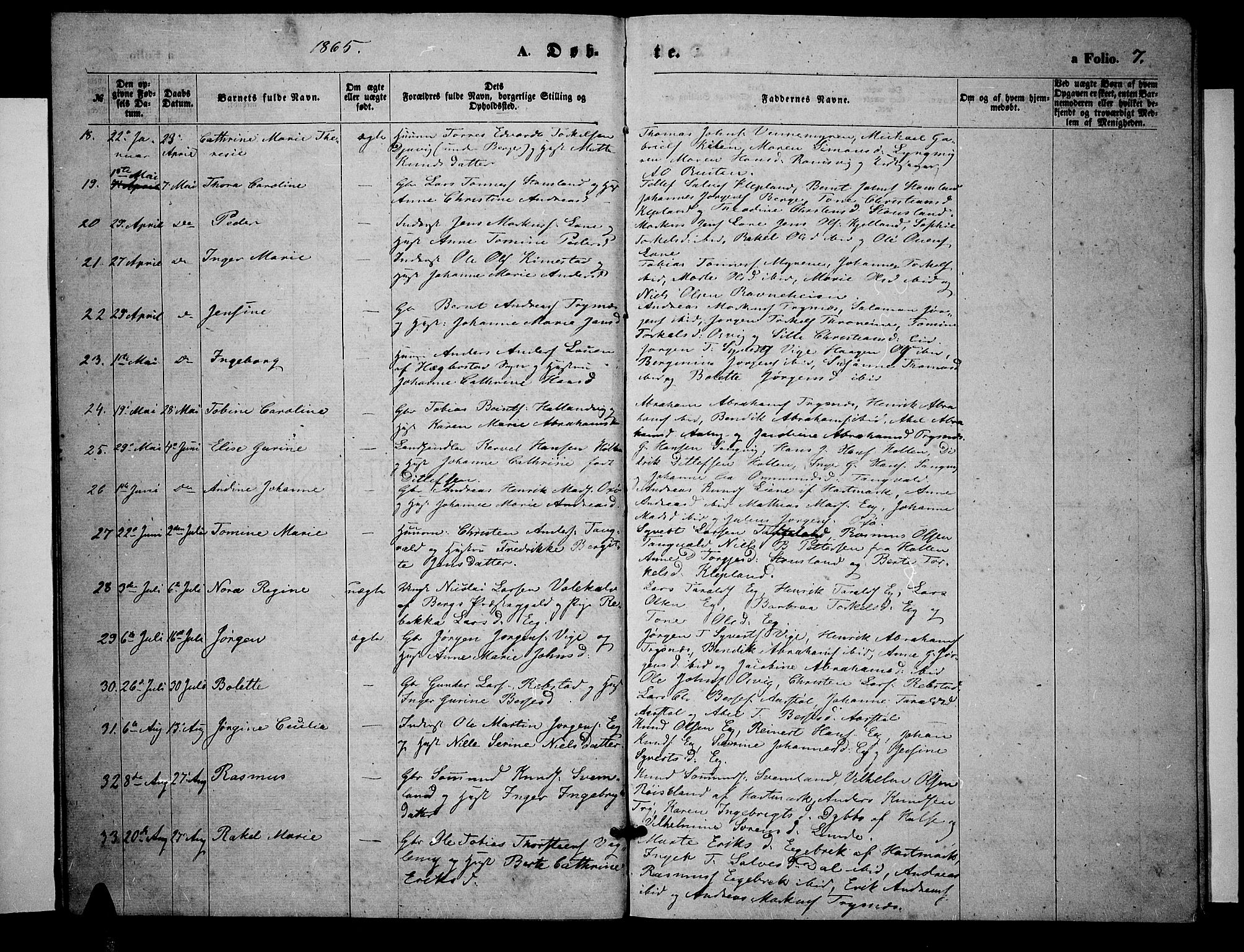 Søgne sokneprestkontor, AV/SAK-1111-0037/F/Fb/Fbb/L0004: Klokkerbok nr. B 4, 1864-1883, s. 7