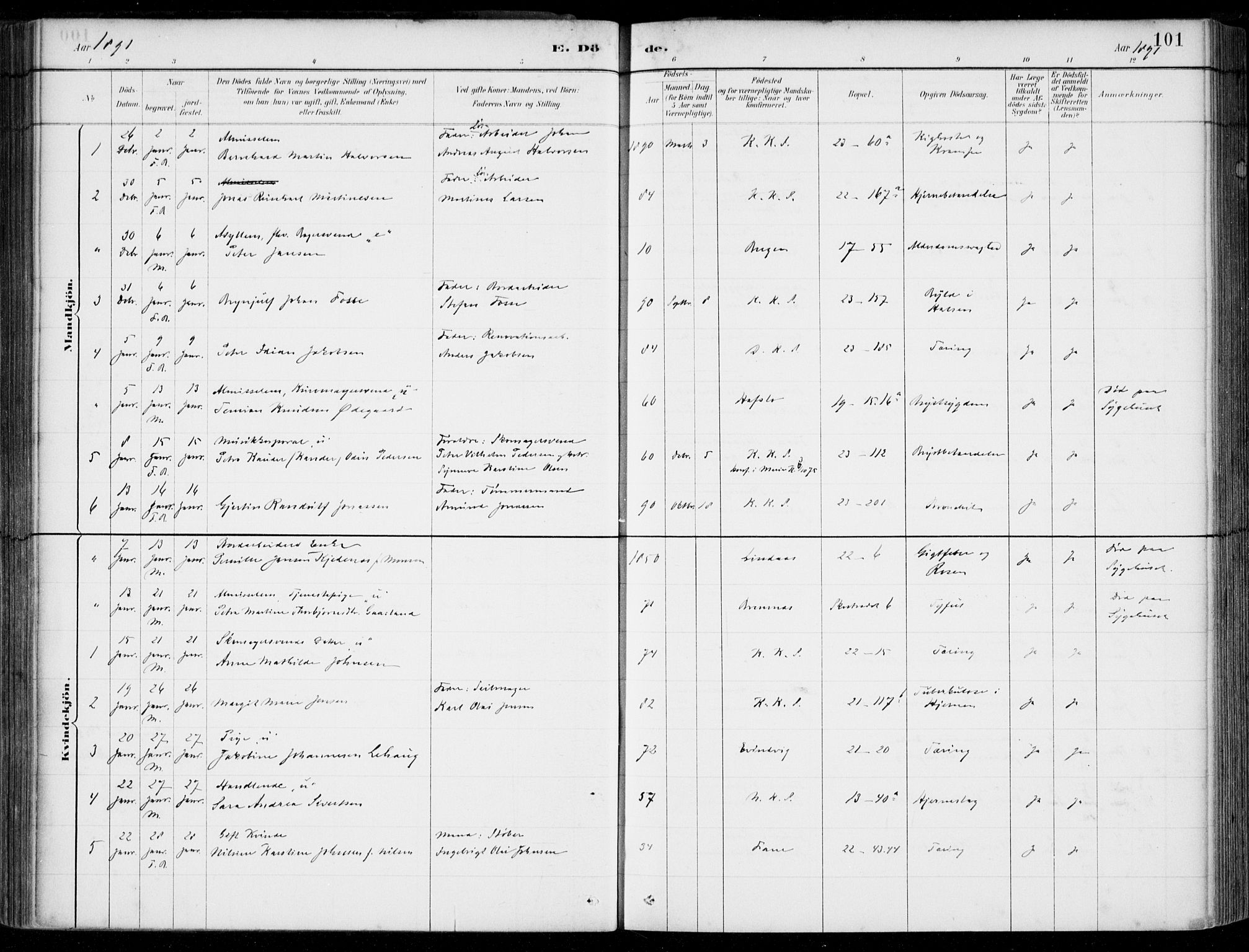 Korskirken sokneprestembete, AV/SAB-A-76101/H/Hab: Klokkerbok nr. E 4, 1884-1910, s. 101