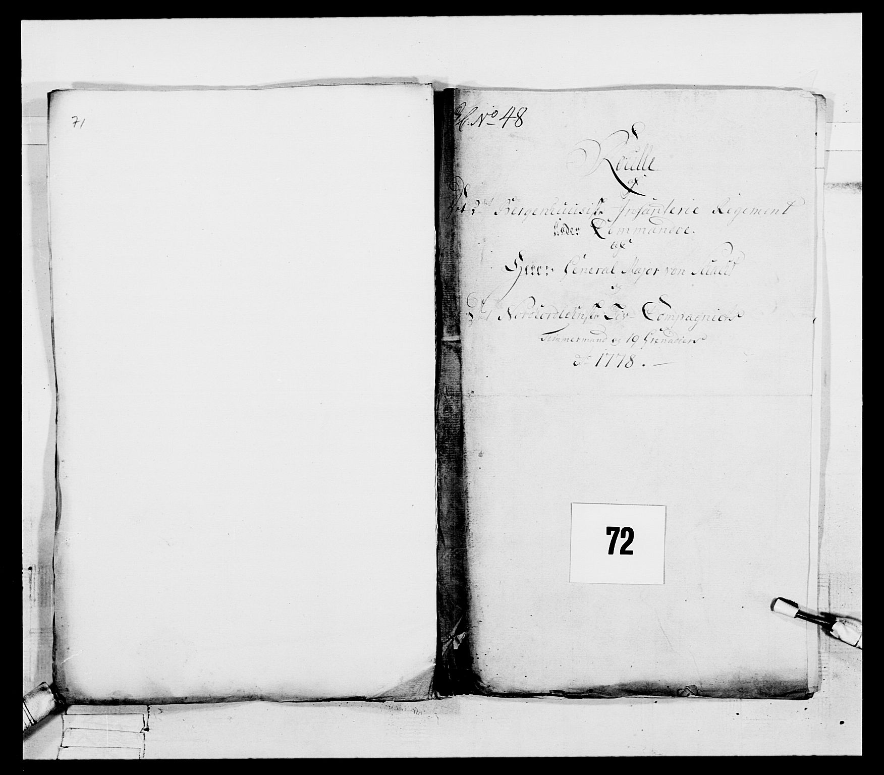 Generalitets- og kommissariatskollegiet, Det kongelige norske kommissariatskollegium, AV/RA-EA-5420/E/Eh/L0094: 2. Bergenhusiske nasjonale infanteriregiment, 1776-1779, s. 266