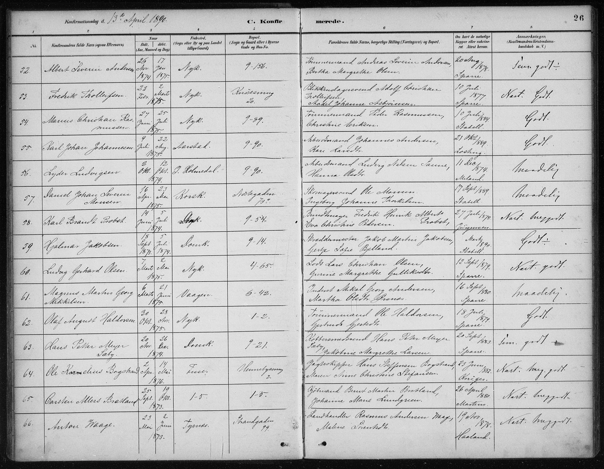 Nykirken Sokneprestembete, AV/SAB-A-77101/H/Haa/L0027: Ministerialbok nr. C 6, 1886-1913, s. 26
