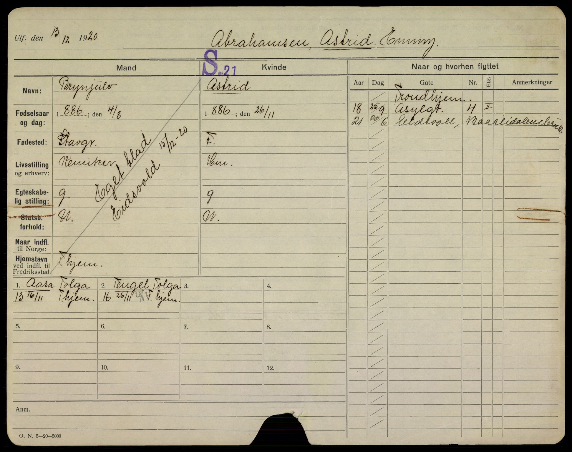 Fredrikstad folkeregister, AV/SAO-A-10481/F/Fa/L0004: Utflyttede, 1921