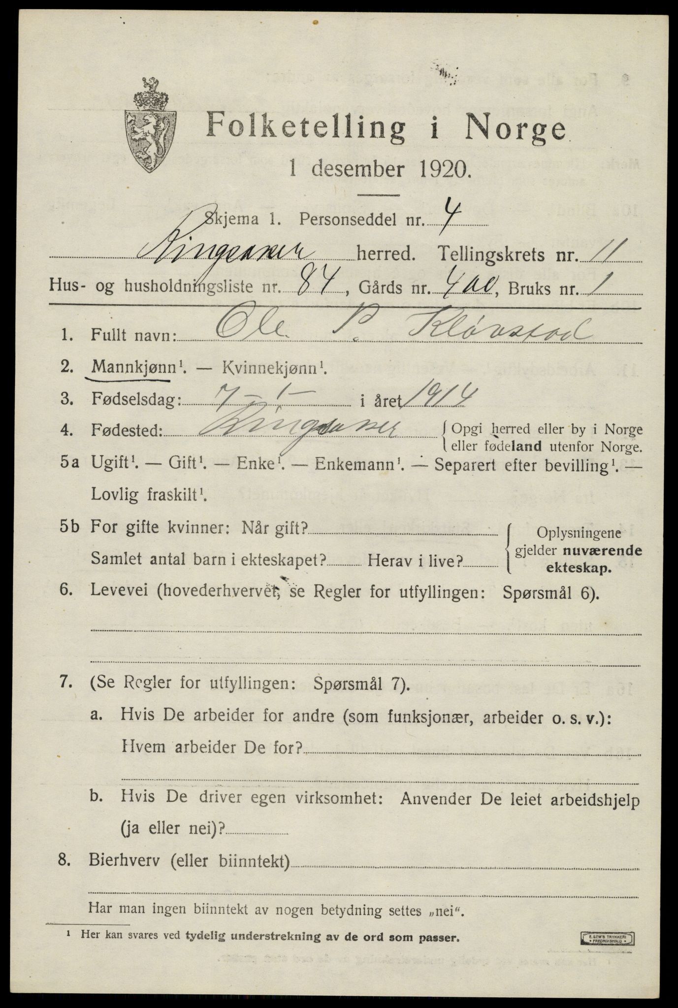 SAH, Folketelling 1920 for 0412 Ringsaker herred, 1920, s. 19340