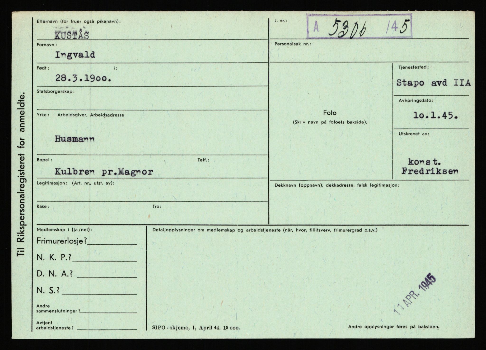 Statspolitiet - Hovedkontoret / Osloavdelingen, AV/RA-S-1329/C/Ca/L0009: Knutsen - Limstrand, 1943-1945, s. 2070