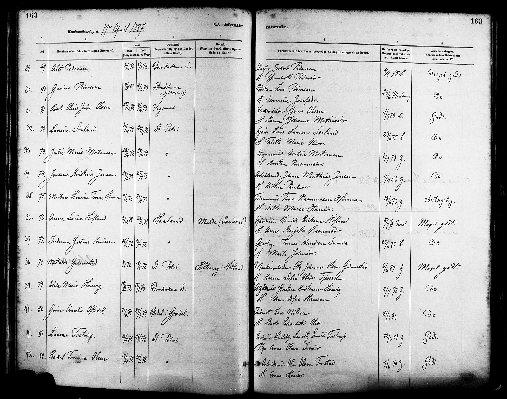 St. Petri sokneprestkontor, AV/SAST-A-101813/001/30/30BA/L0016: Ministerialbok nr. A 16, 1879-1893, s. 163