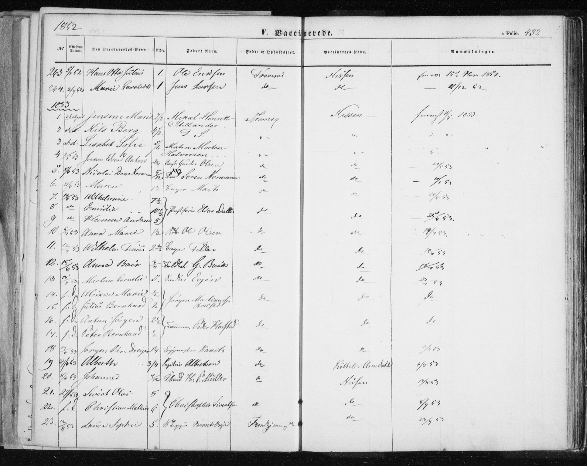 Tromsø sokneprestkontor/stiftsprosti/domprosti, SATØ/S-1343/G/Ga/L0010kirke: Ministerialbok nr. 10, 1848-1855, s. 432