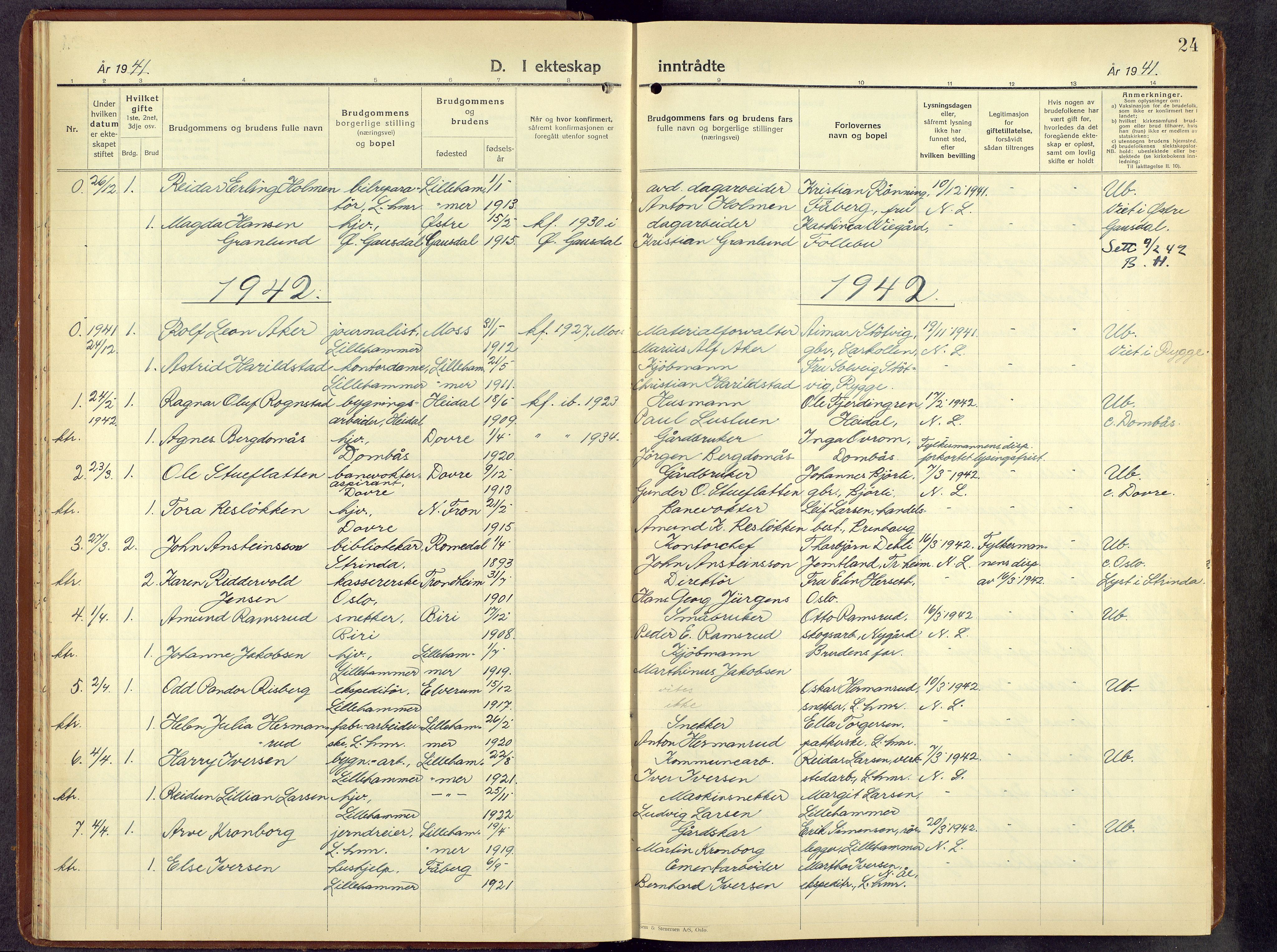 Lillehammer prestekontor, AV/SAH-PREST-088/H/Ha/Hab/L0004: Klokkerbok nr. 4, 1940-1955, s. 24