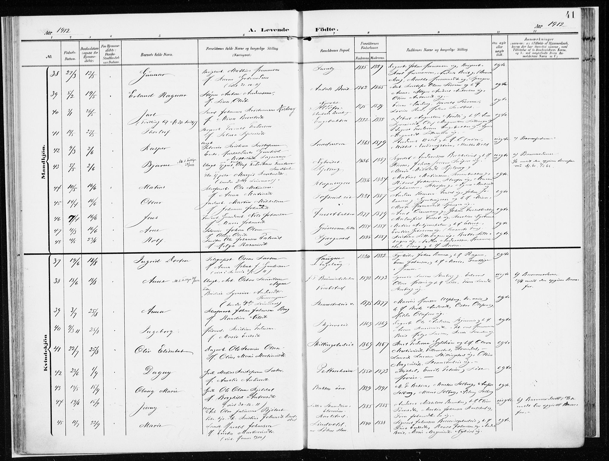 Løten prestekontor, AV/SAH-PREST-022/K/Ka/L0011: Ministerialbok nr. 11, 1908-1917, s. 41